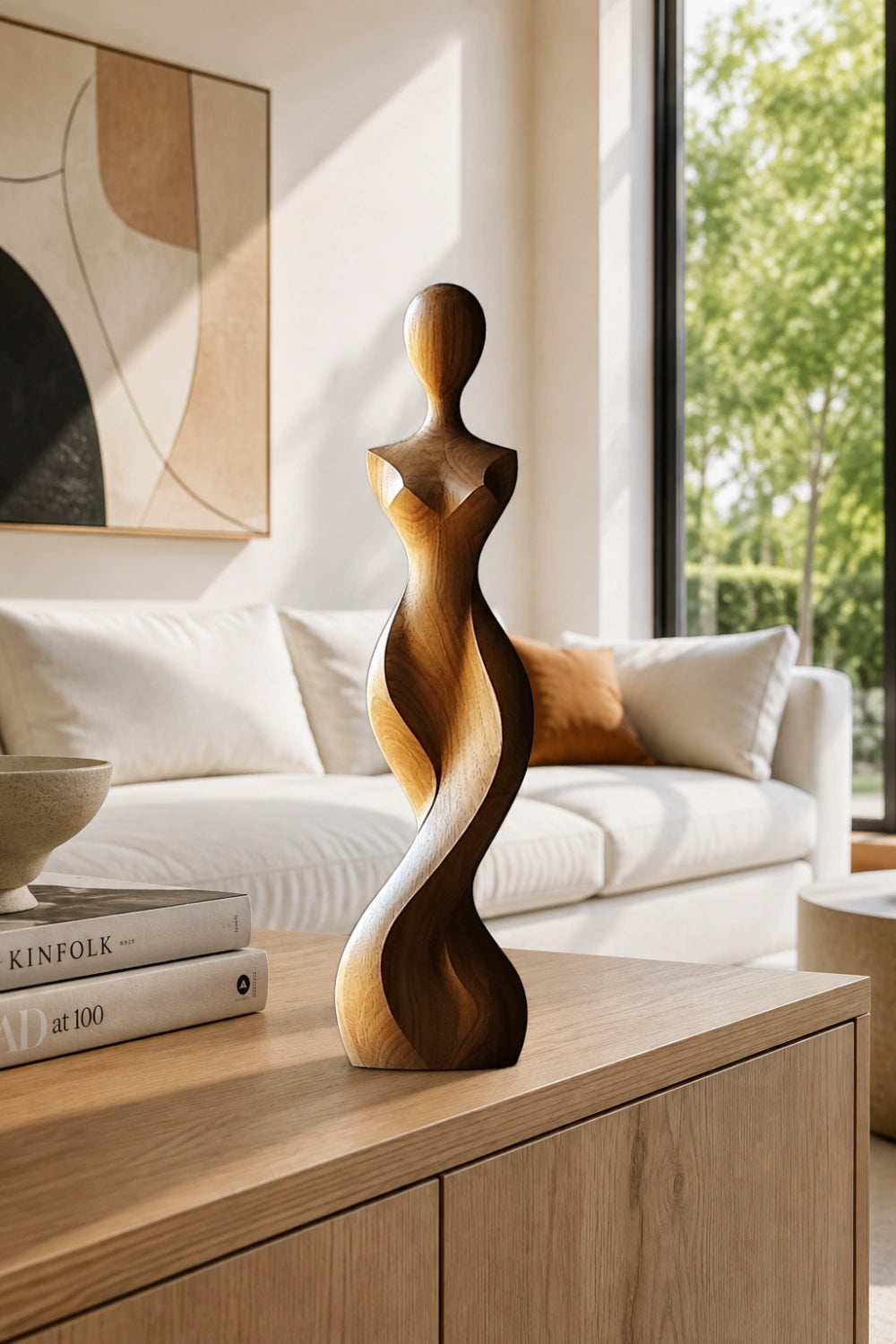 Abstract Female Torso Sculpture | Spiral Goddess Statue | Minimalist Wood Figurine