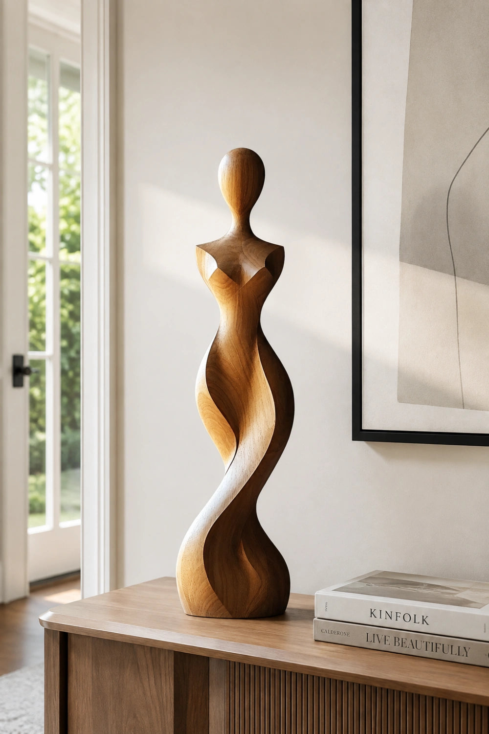 Abstract Female Torso Sculpture | Spiral Goddess Statue | Minimalist Wood Figurine