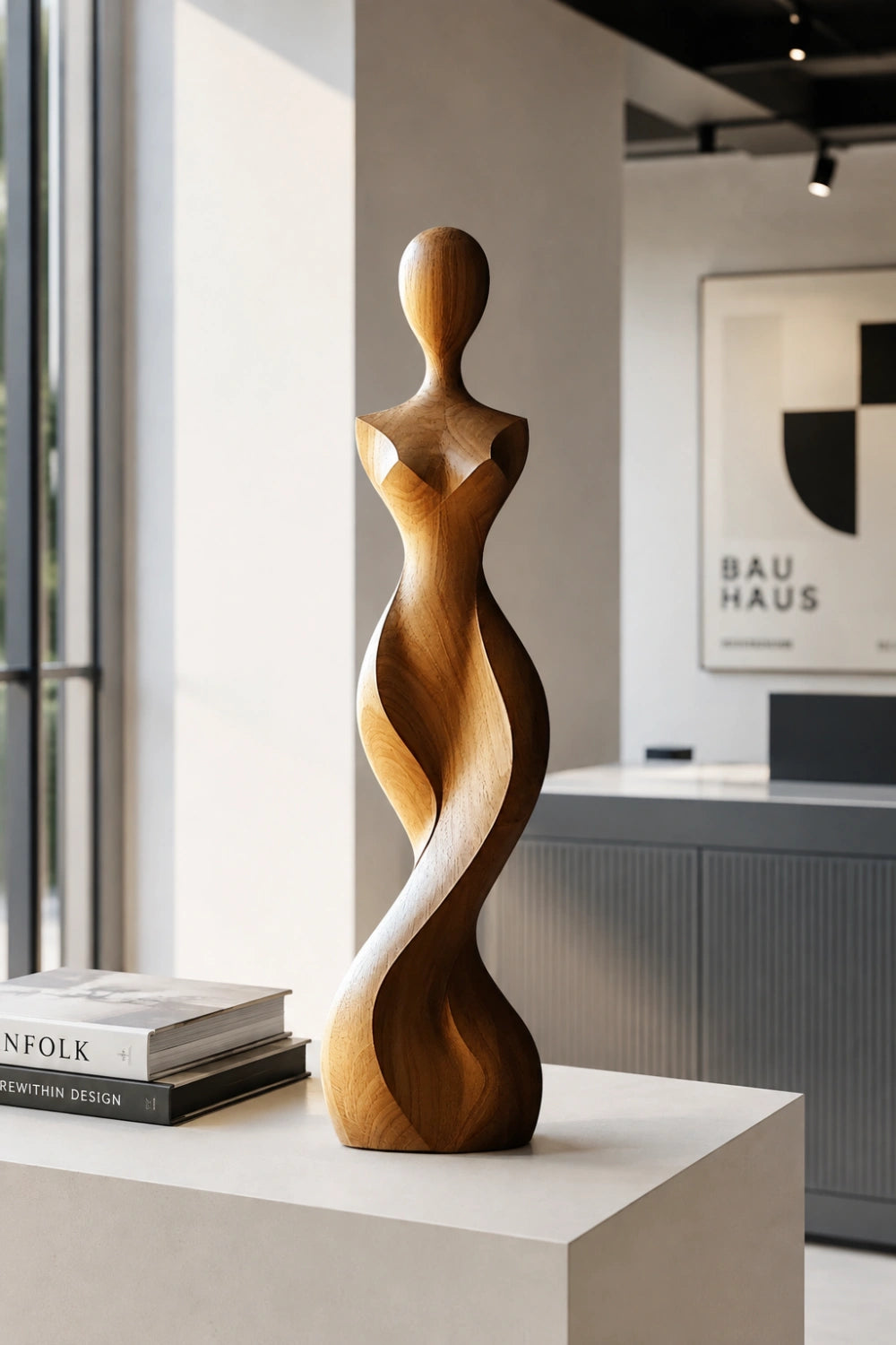 Abstract Female Torso Sculpture | Spiral Goddess Statue | Minimalist Wood Figurine