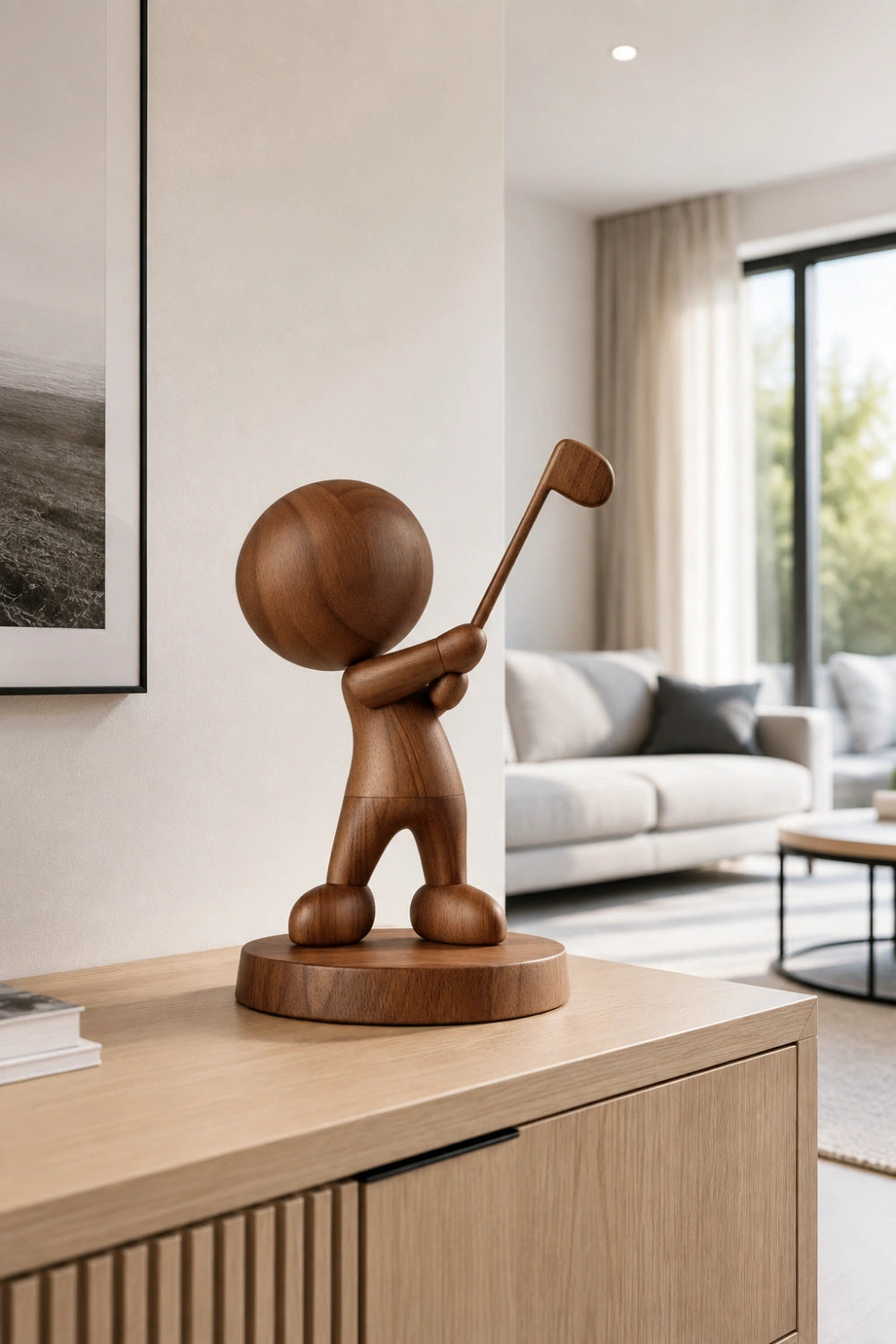 Carved Wooden Golfer Figurine | Golf Lover Decoration Gift