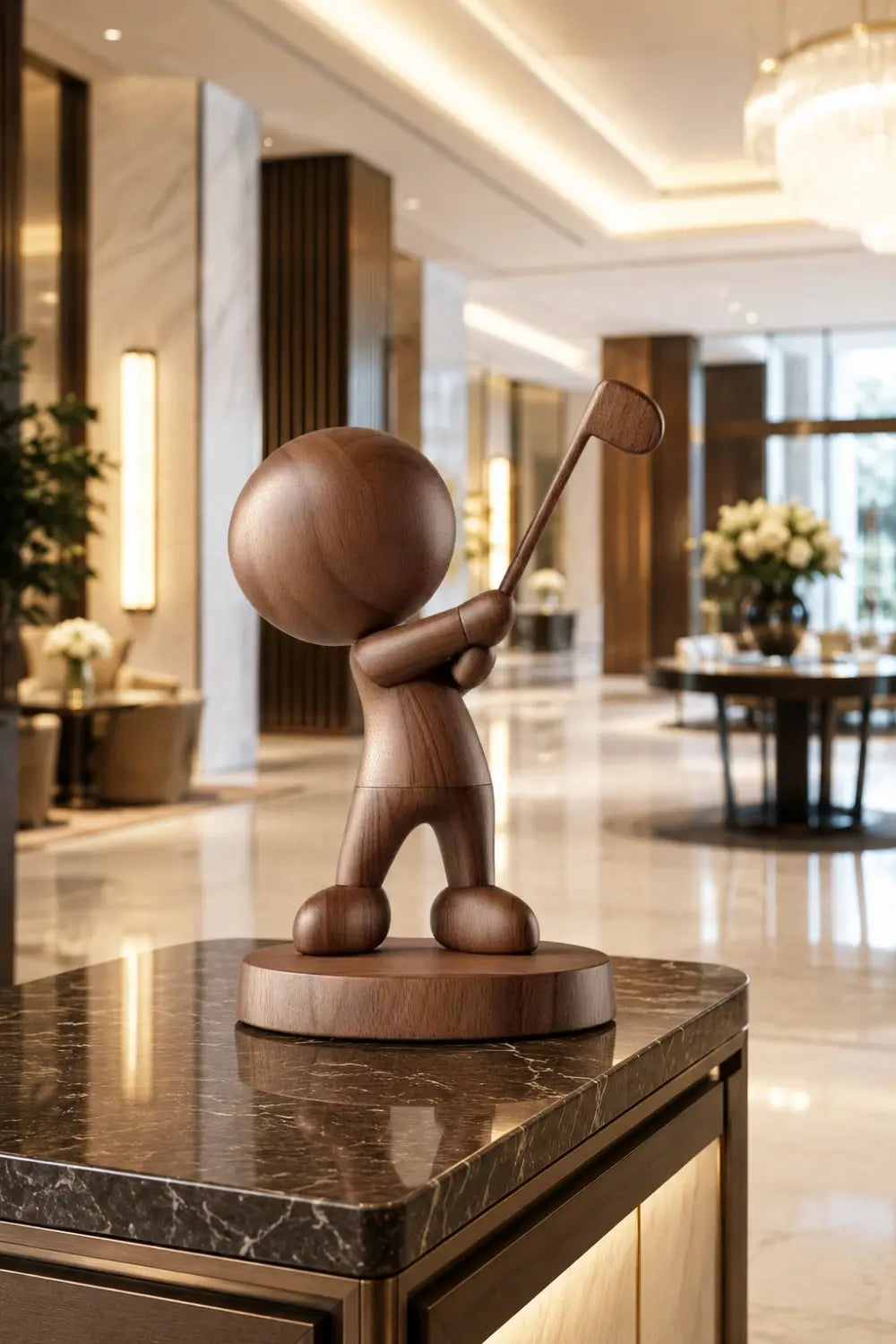 Carved Wooden Golfer Figurine | Golf Lover Decoration Gift