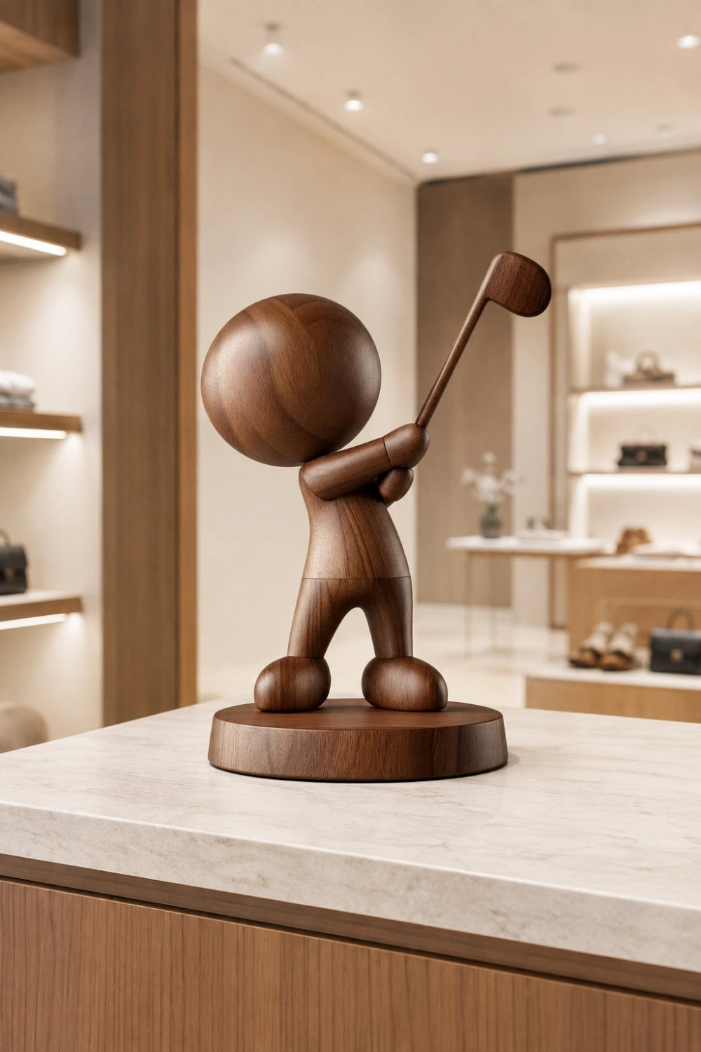 Carved Wooden Golfer Figurine | Golf Lover Decoration Gift