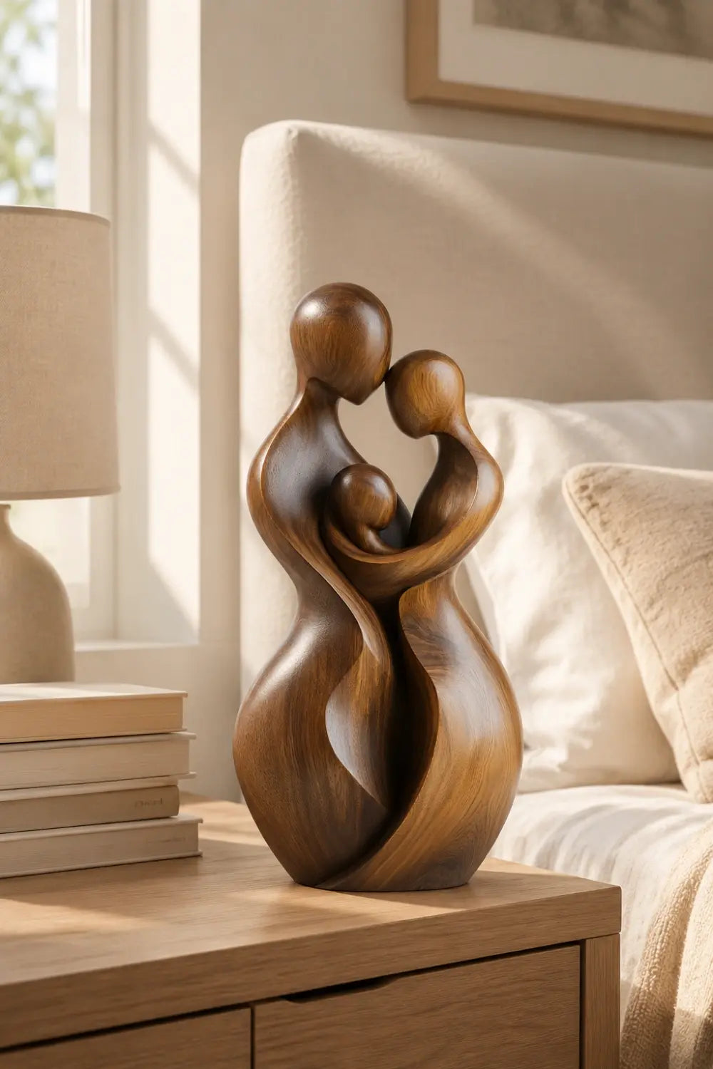 Carved Wooden Family Sculpture | Parents Child Decoration Gift