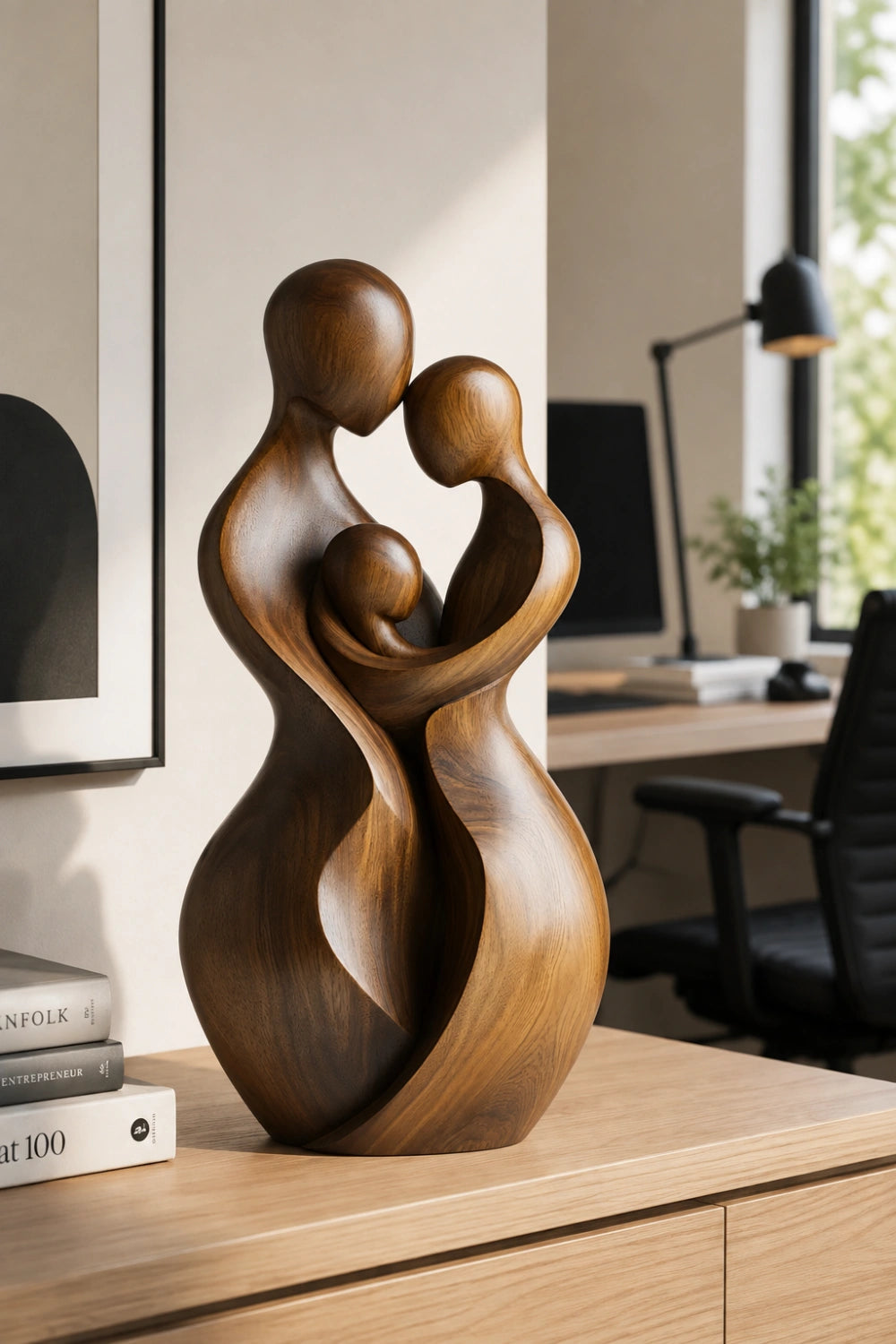 Carved Wooden Family Sculpture | Parents Child Decoration Gift