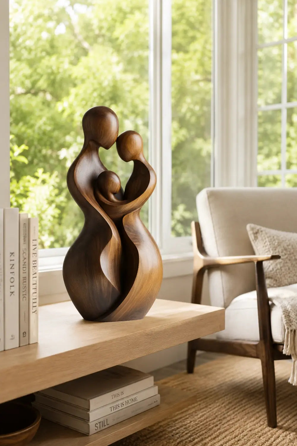 Carved Wooden Family Sculpture | Parents Child Decoration Gift