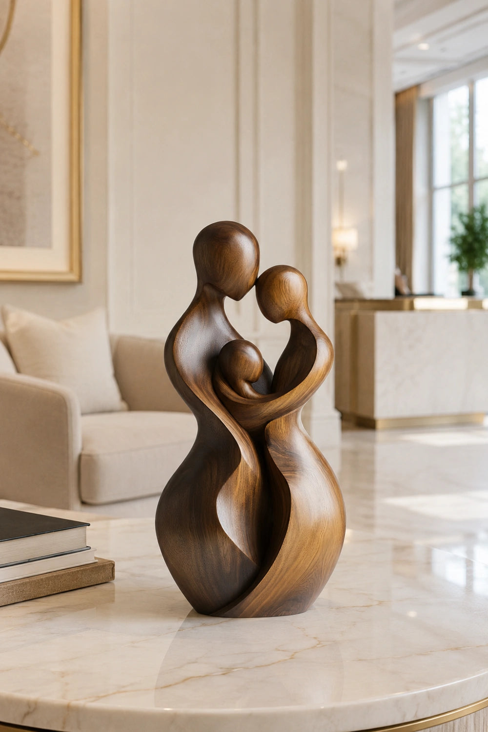 Carved Wooden Family Sculpture | Parents Child Decoration Gift