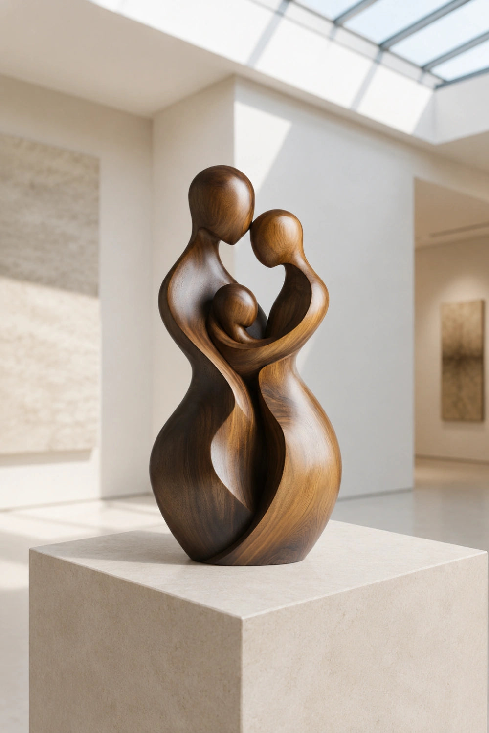 Carved Wooden Family Sculpture | Parents Child Decoration Gift