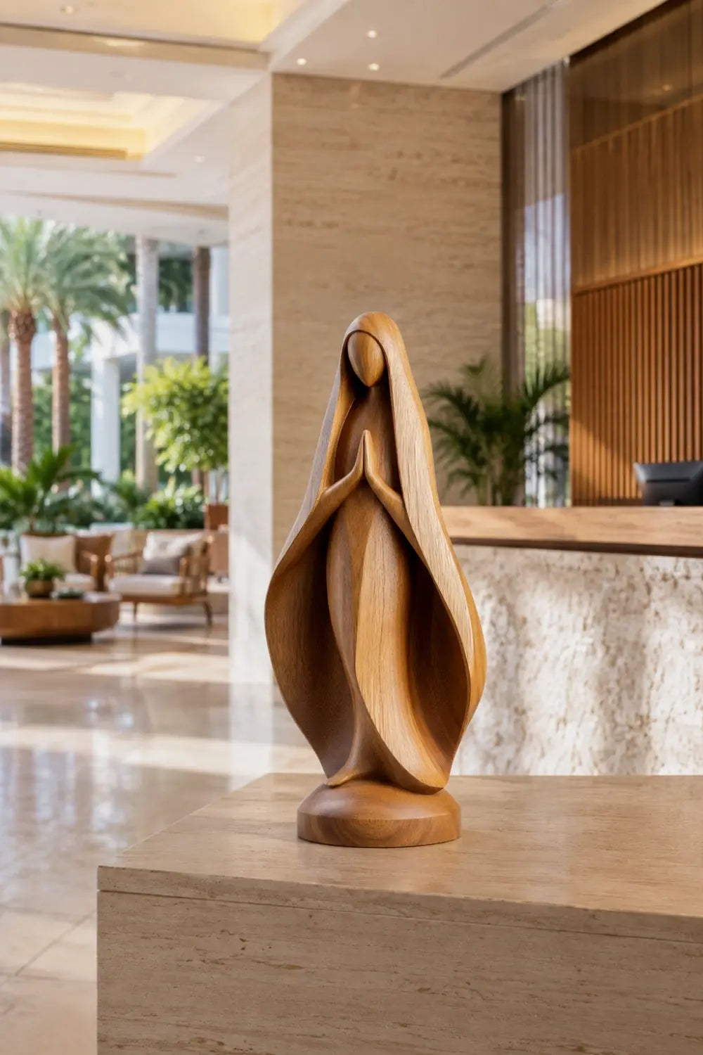 Carved Wood Praying Statue | Spiritual Home Decoration Gift