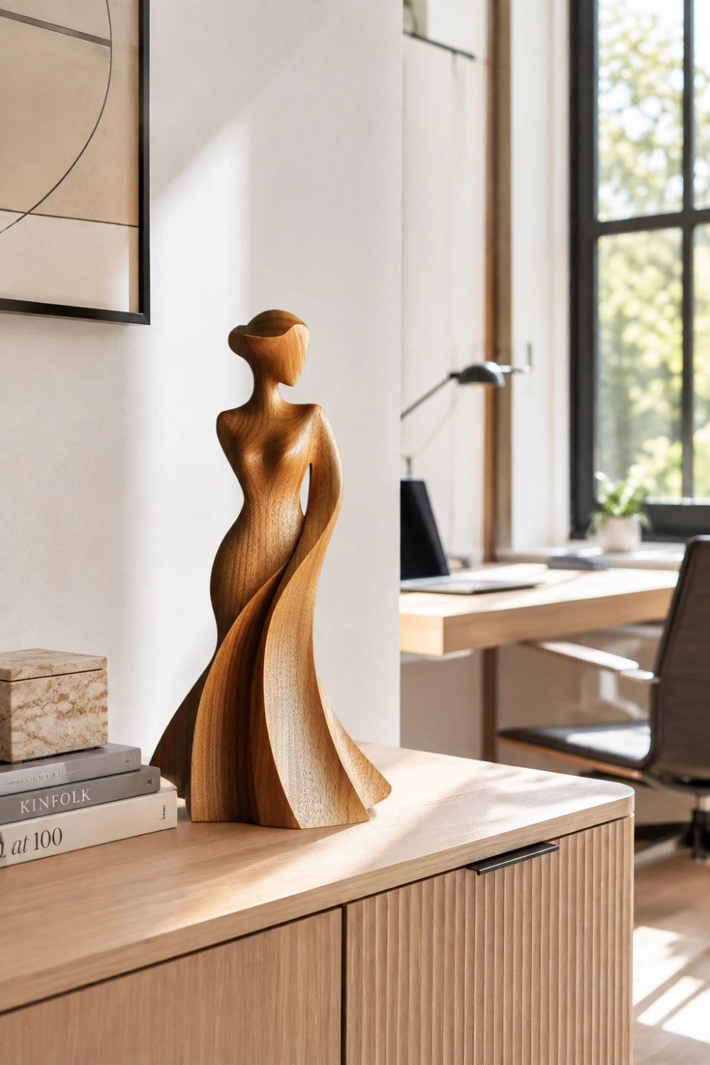 Graceful Wood Lady Statue | Flowing Dress Decoration Gift