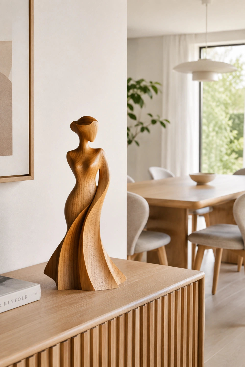 Graceful Wood Lady Statue | Flowing Dress Decoration Gift