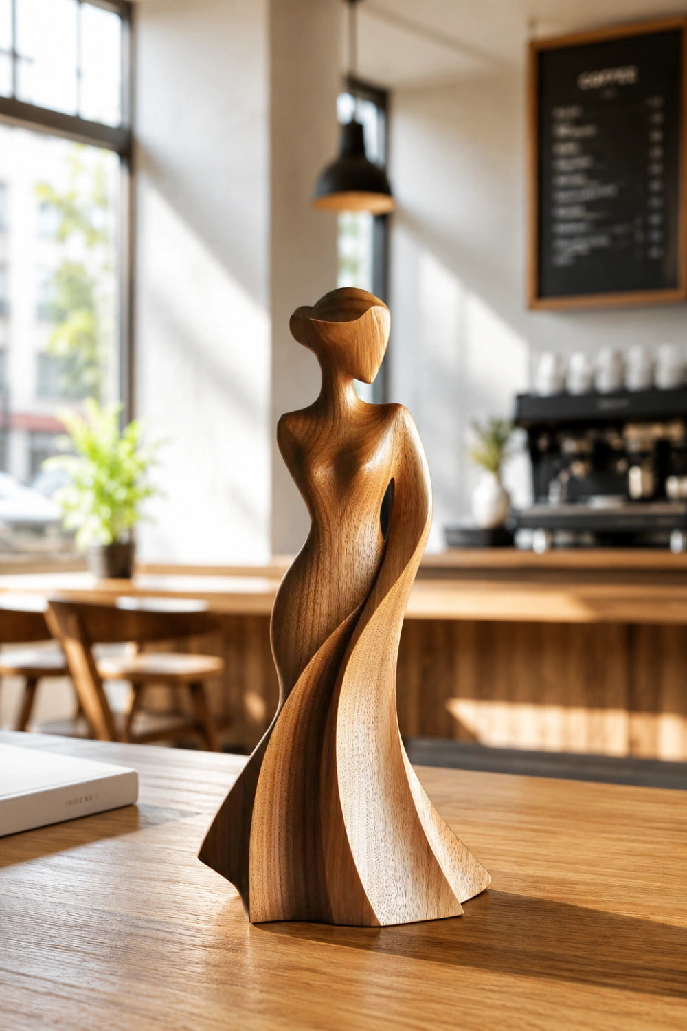 Graceful Wood Lady Statue | Flowing Dress Decoration Gift