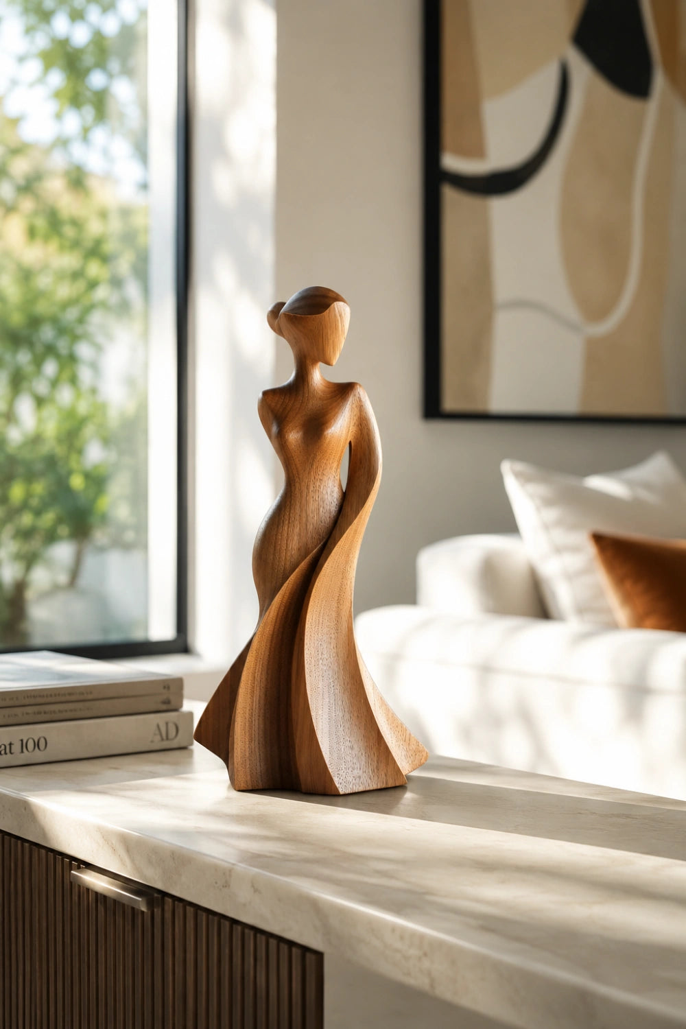 Graceful Wood Lady Statue | Flowing Dress Decoration Gift