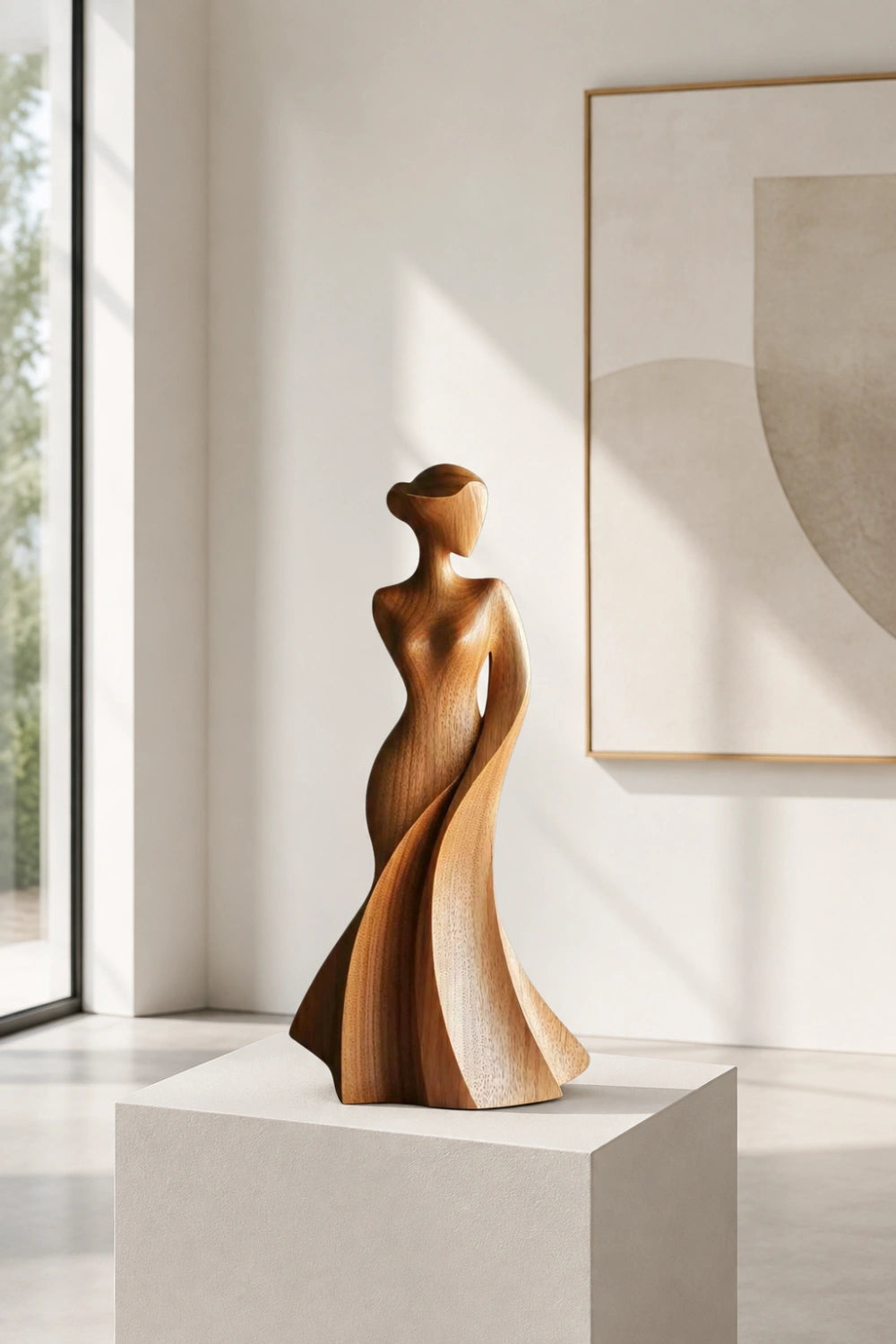 Graceful Wood Lady Statue | Flowing Dress Decoration Gift