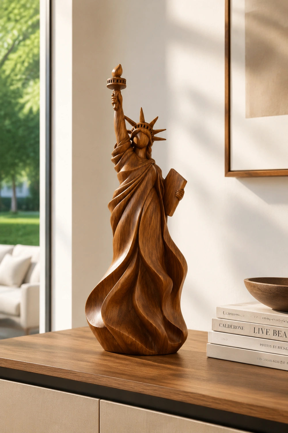 Statue Of Liberty Wooden Sculpture | Hand-Carved Americana Art