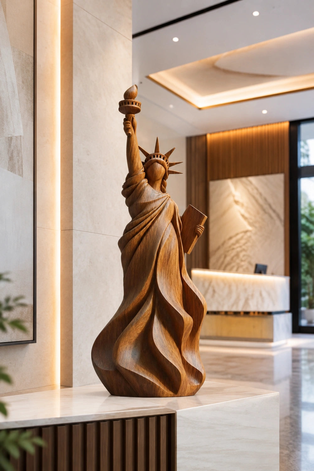 Statue Of Liberty Wooden Sculpture | Hand-Carved Americana Art