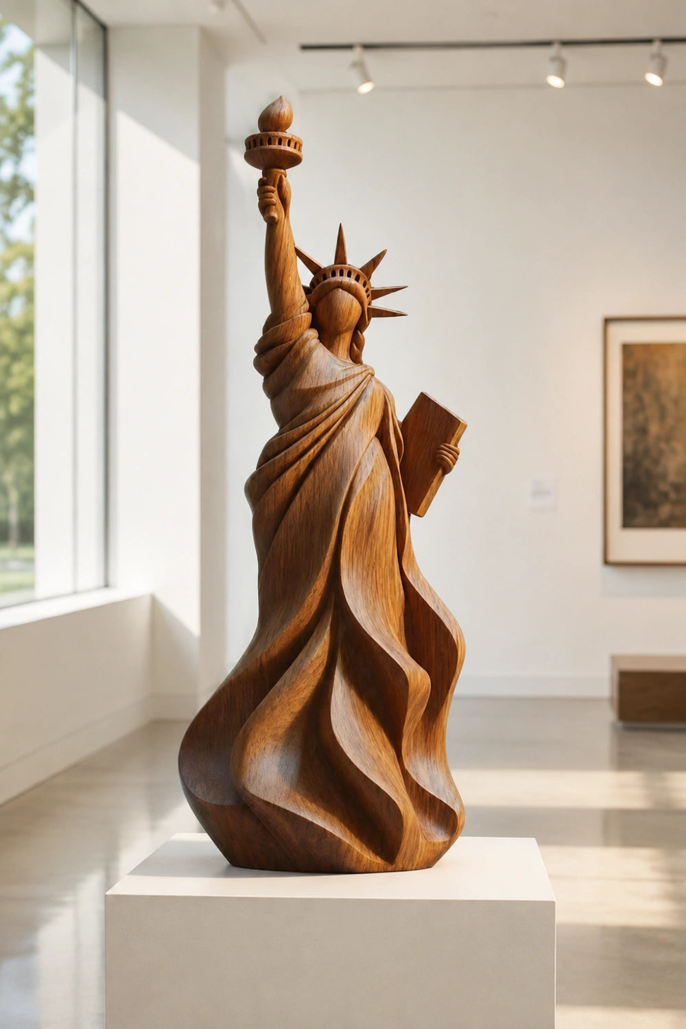 Statue Of Liberty Wooden Sculpture | Hand-Carved Americana Art