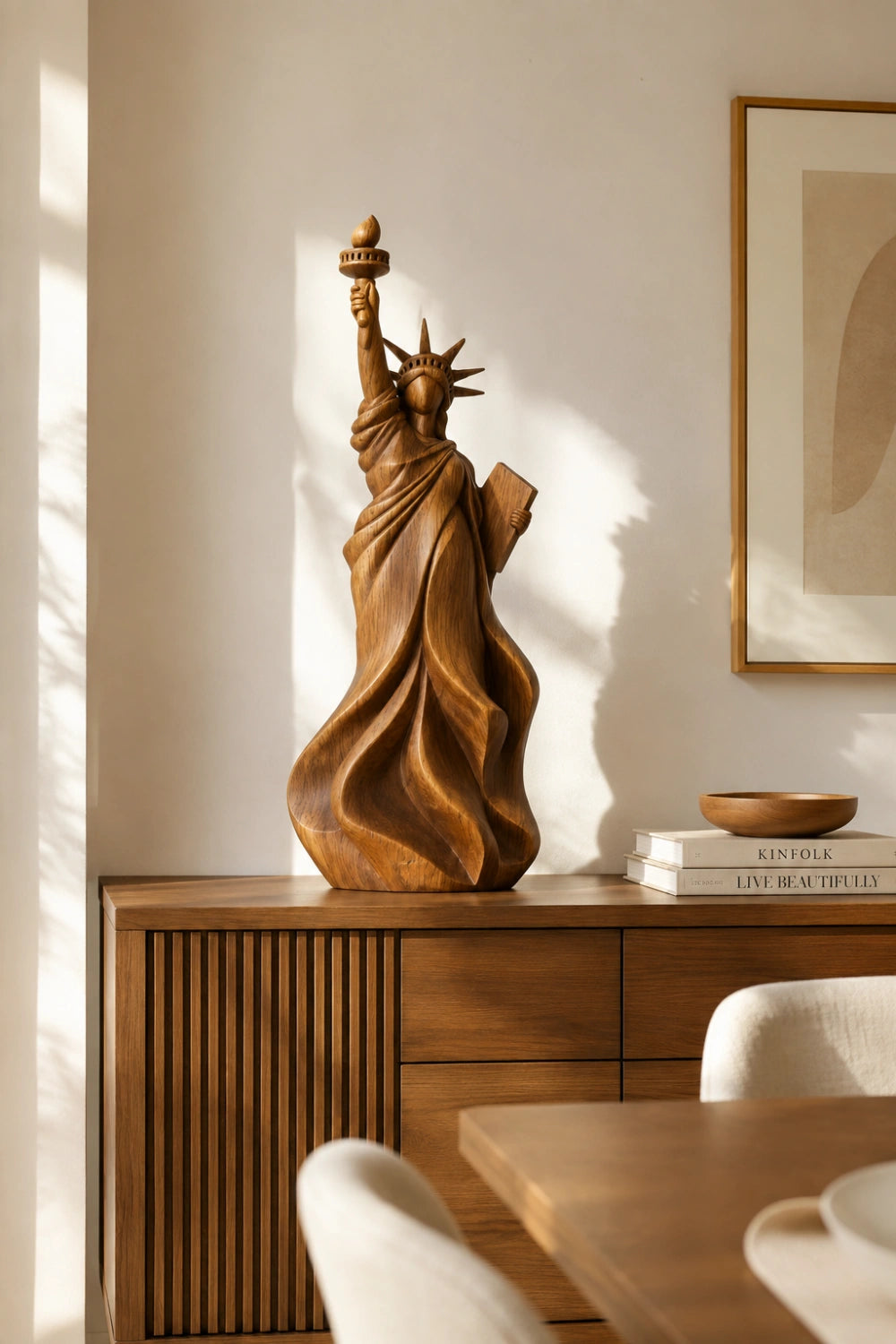 Statue Of Liberty Wooden Sculpture | Hand-Carved Americana Art