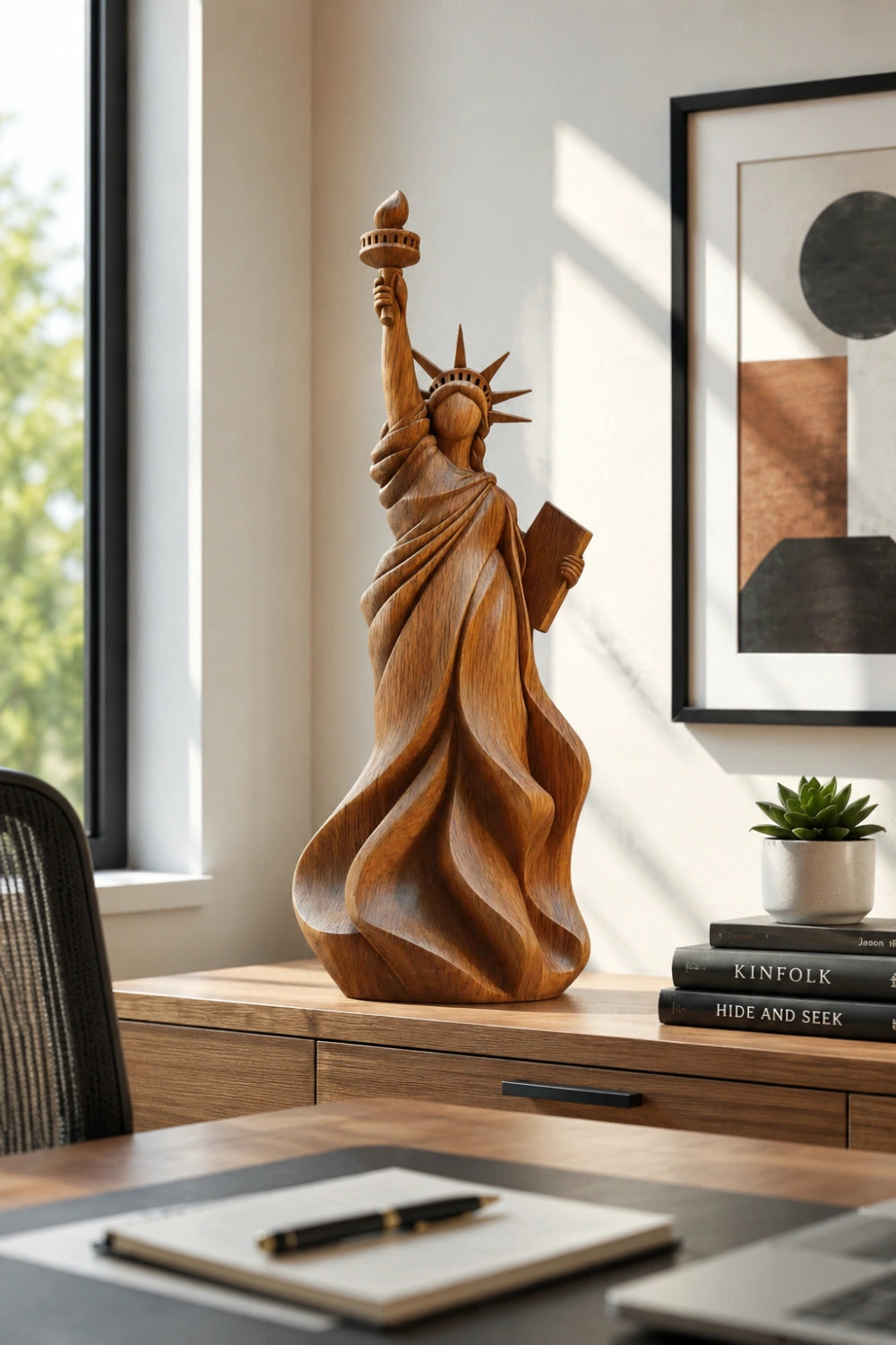 Statue Of Liberty Wooden Sculpture | Hand-Carved Americana Art