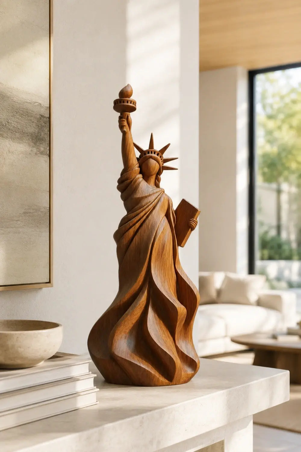 Statue Of Liberty Wooden Sculpture | Hand-Carved Americana Art