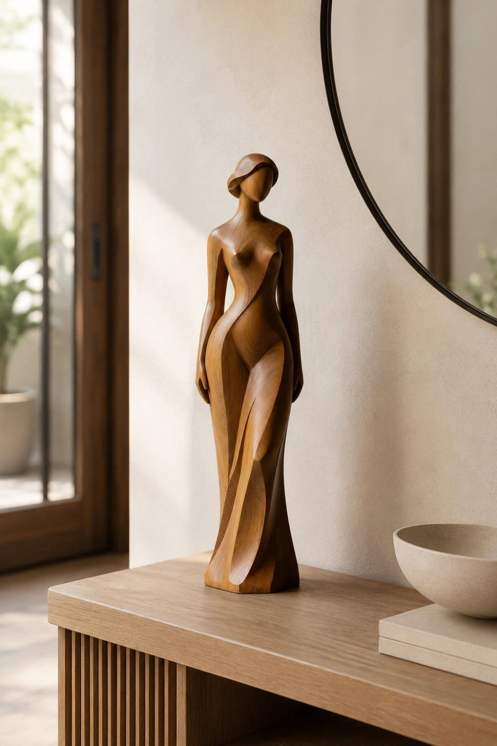 Wooden Female Statue | Abstract Woman Sculpture Decor