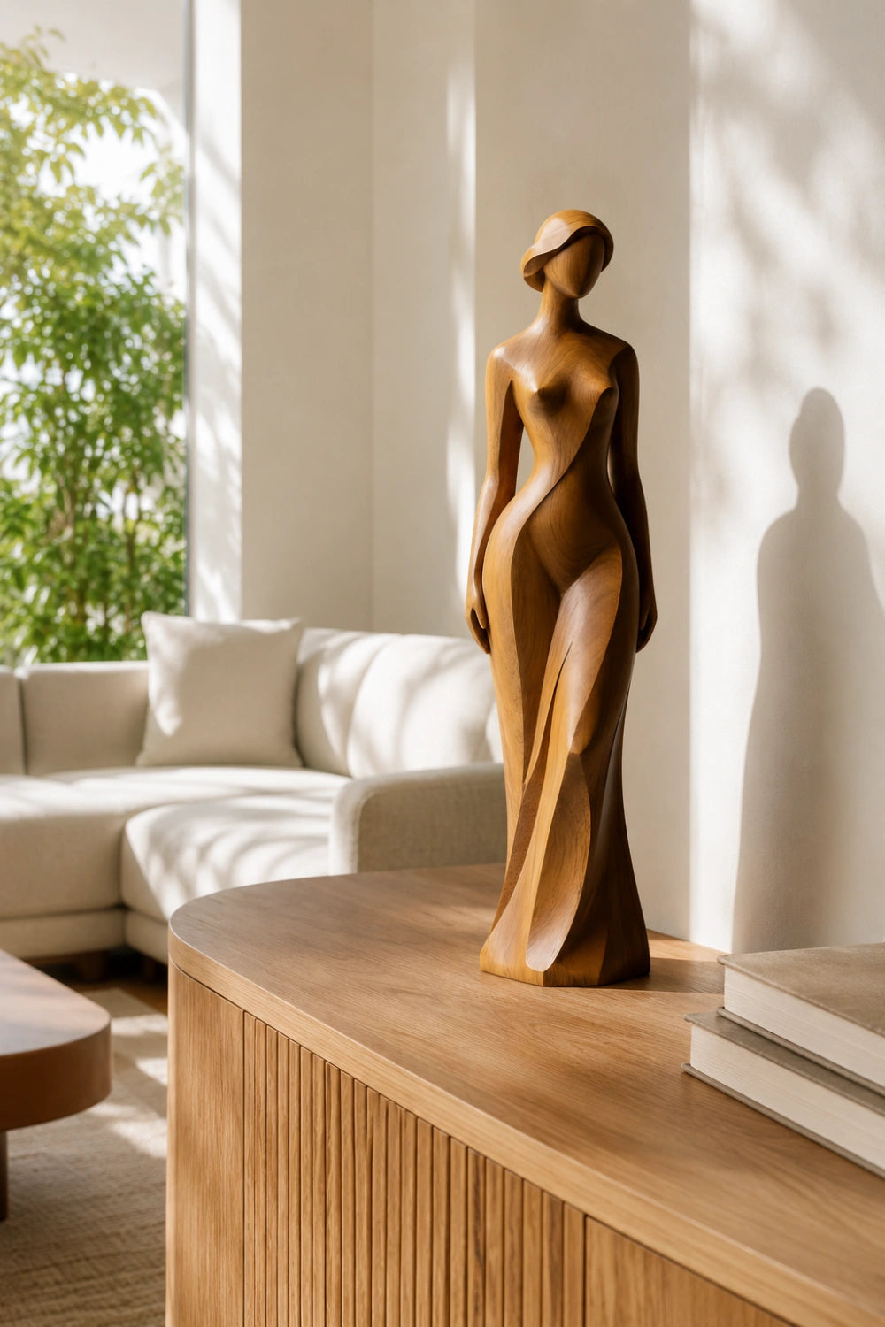 Wooden Female Statue | Abstract Woman Sculpture Decor