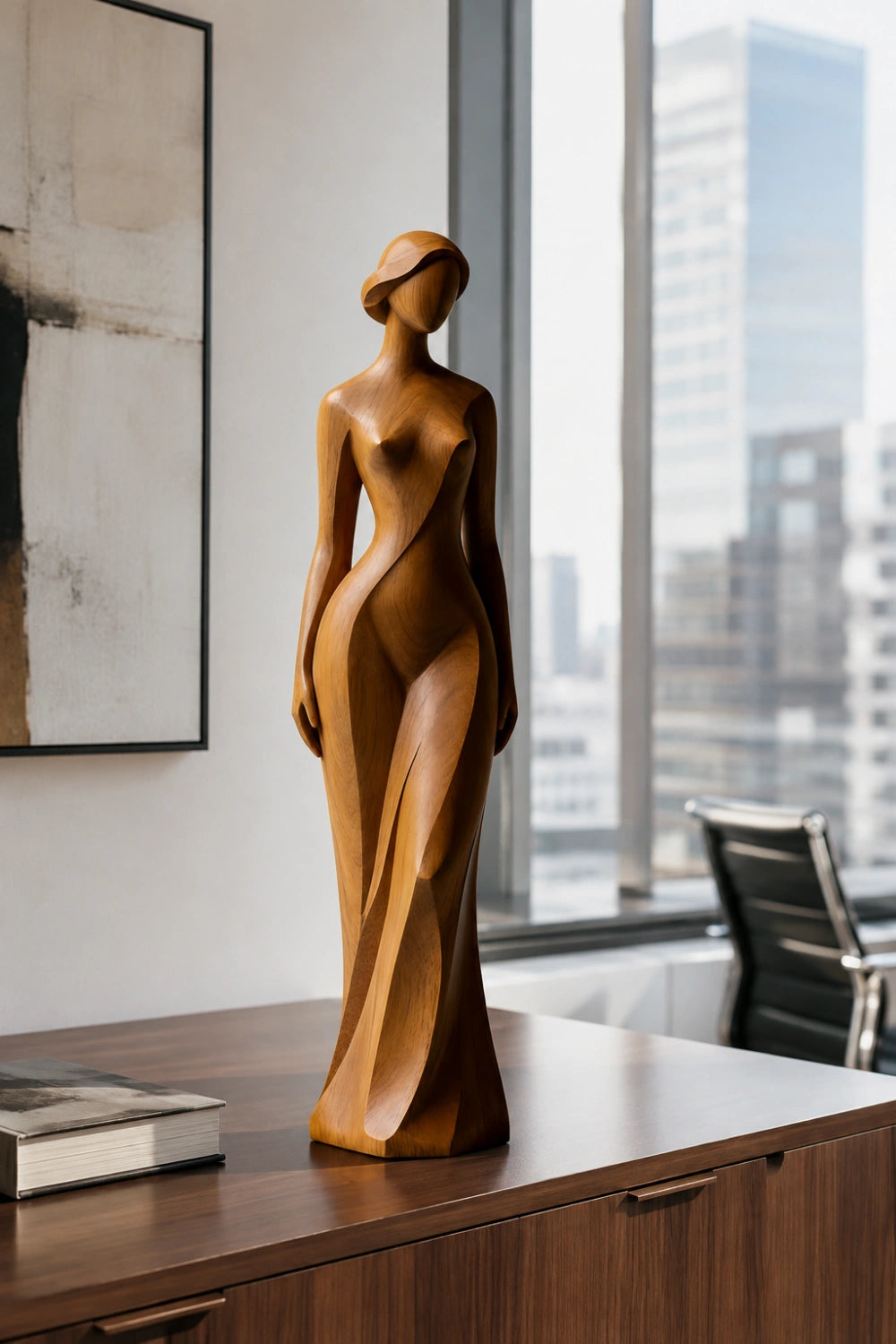 Wooden Female Statue | Abstract Woman Sculpture Decor