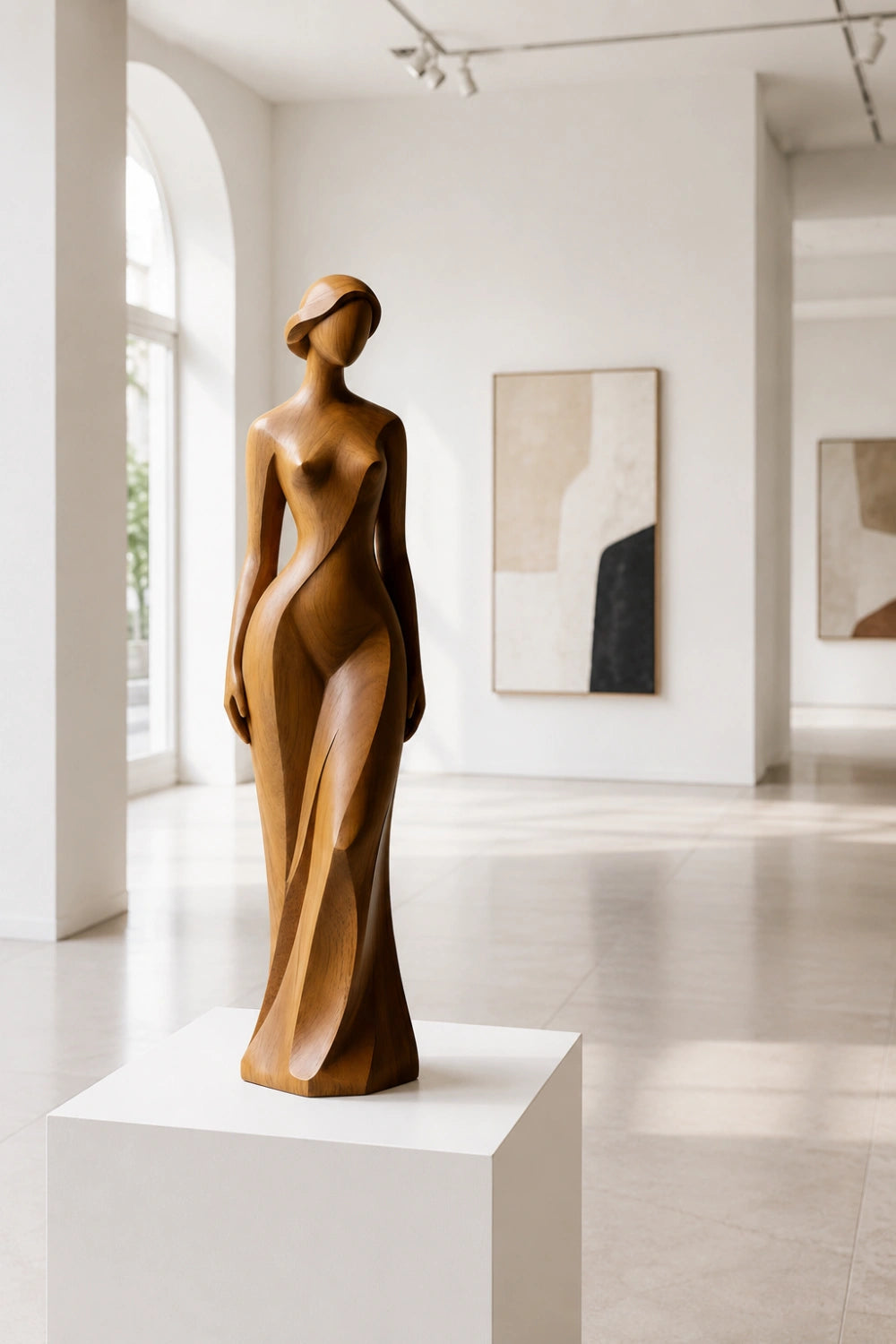 Wooden Female Statue | Abstract Woman Sculpture Decor