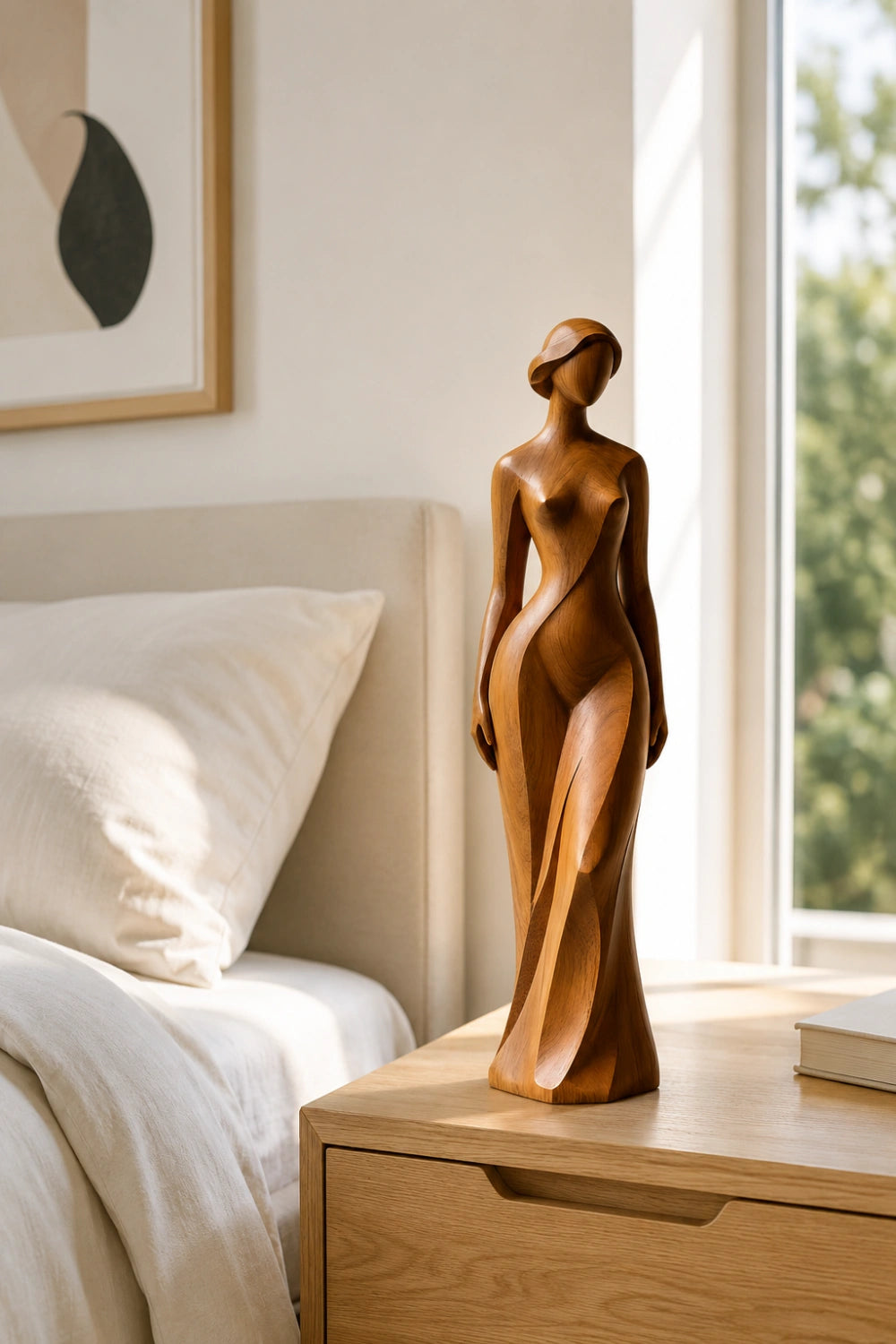 Wooden Female Statue | Abstract Woman Sculpture Decor
