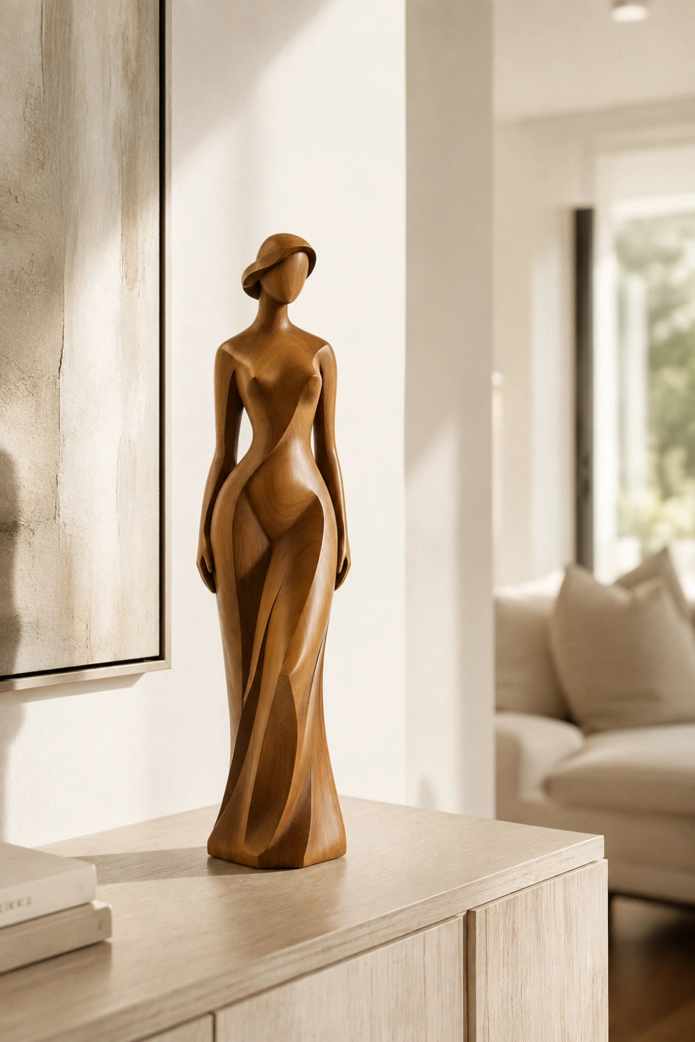 Wooden Female Statue | Abstract Woman Sculpture Decor