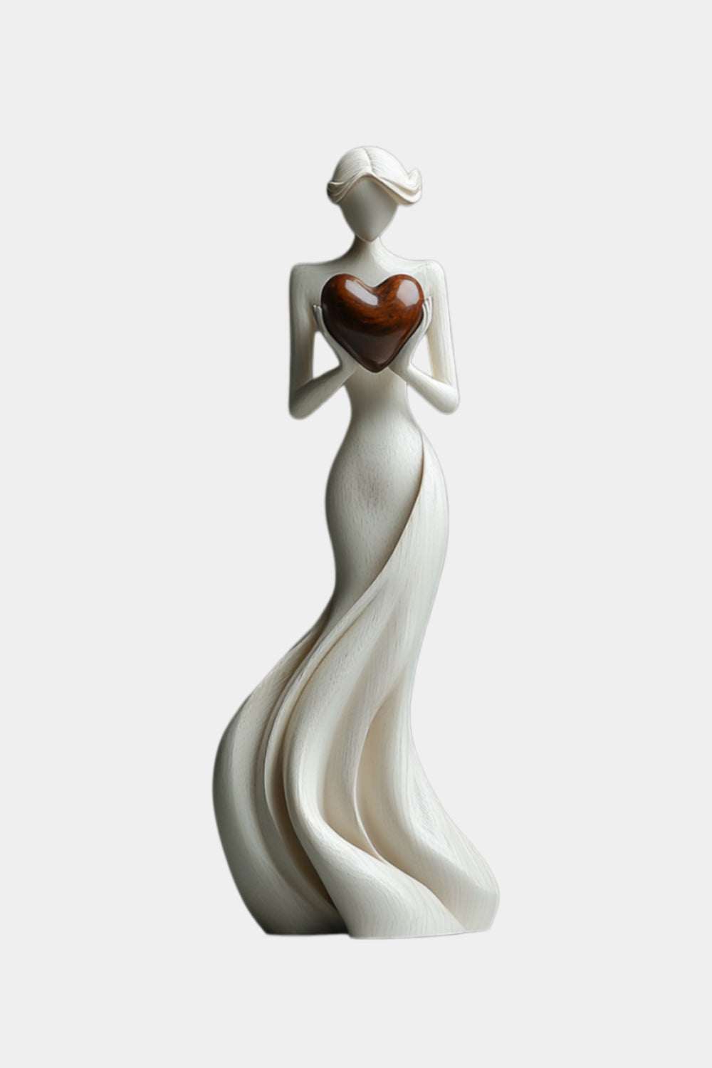 Woman Holding Heart Sculpture | Wooden Love Figurine