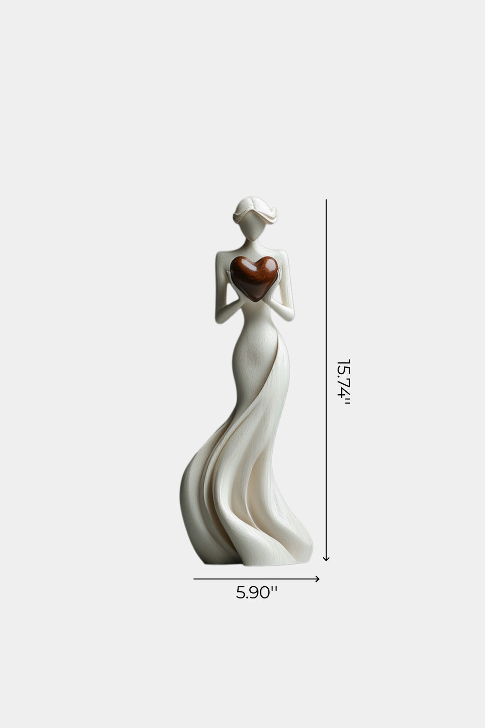 Woman Holding Heart Sculpture | Wooden Love Figurine