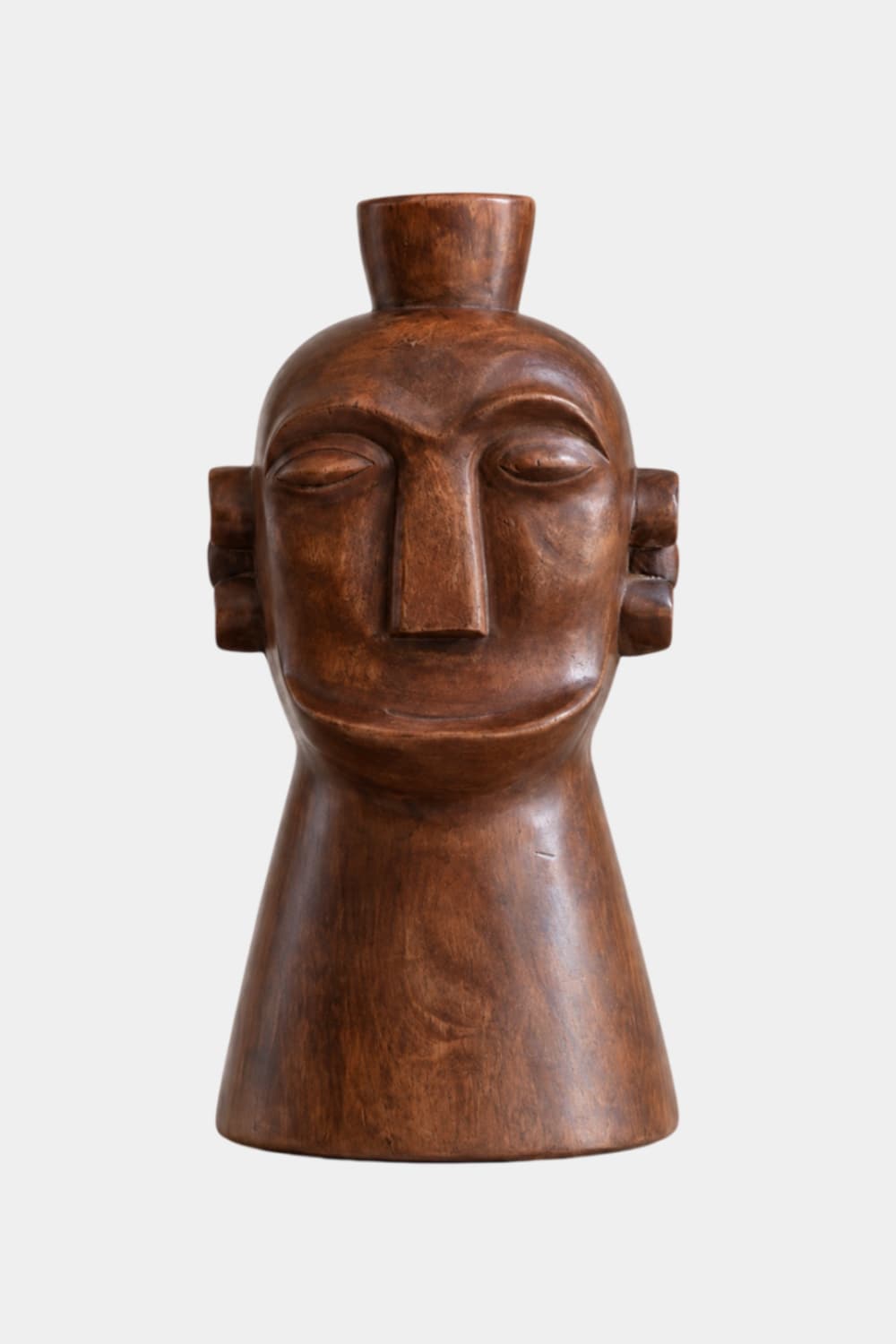 Handcrafted Wooden Tribal Head Bust Statue | Primitive Face Sculpture Decor