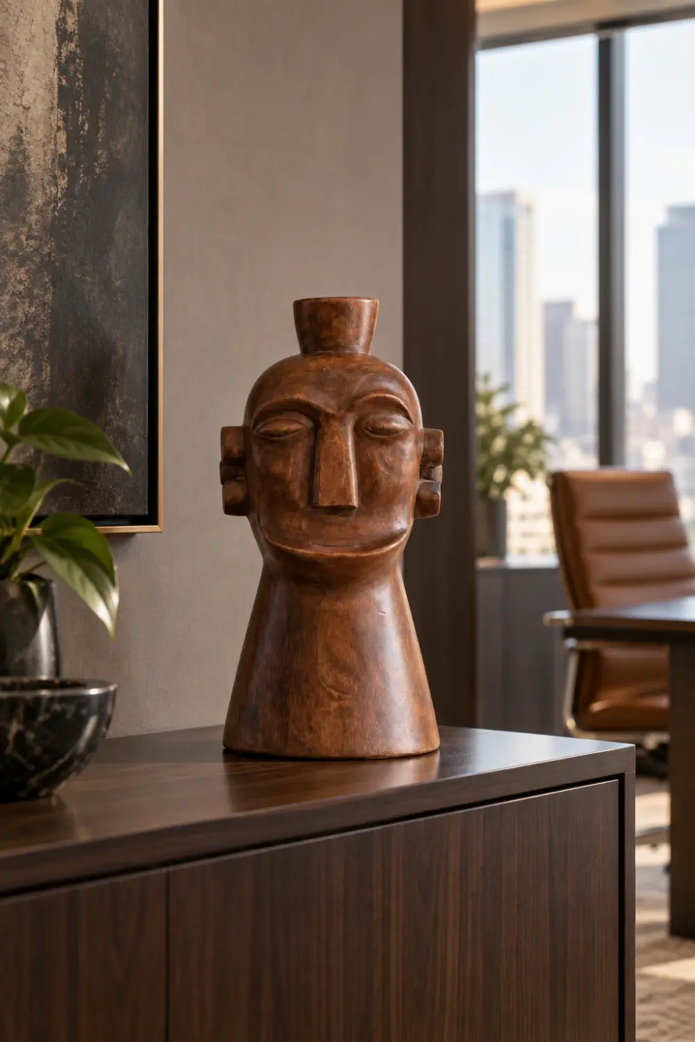Handcrafted Wooden Tribal Head Bust Statue | Primitive Face Sculpture Decor