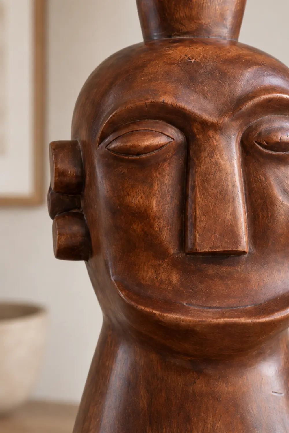 Handcrafted Wooden Tribal Head Bust Statue | Primitive Face Sculpture Decor