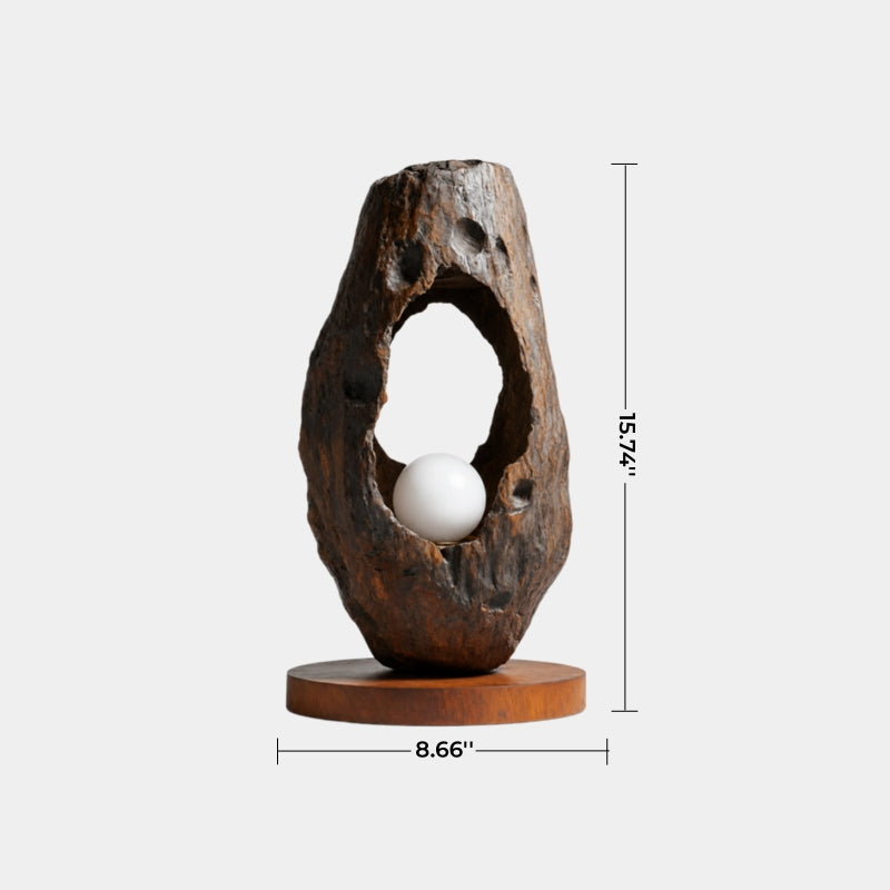 Primitive Hollowed Wood Orb Lamp | Wabi-Sabi Raw Art Decor Unique Gift Idea