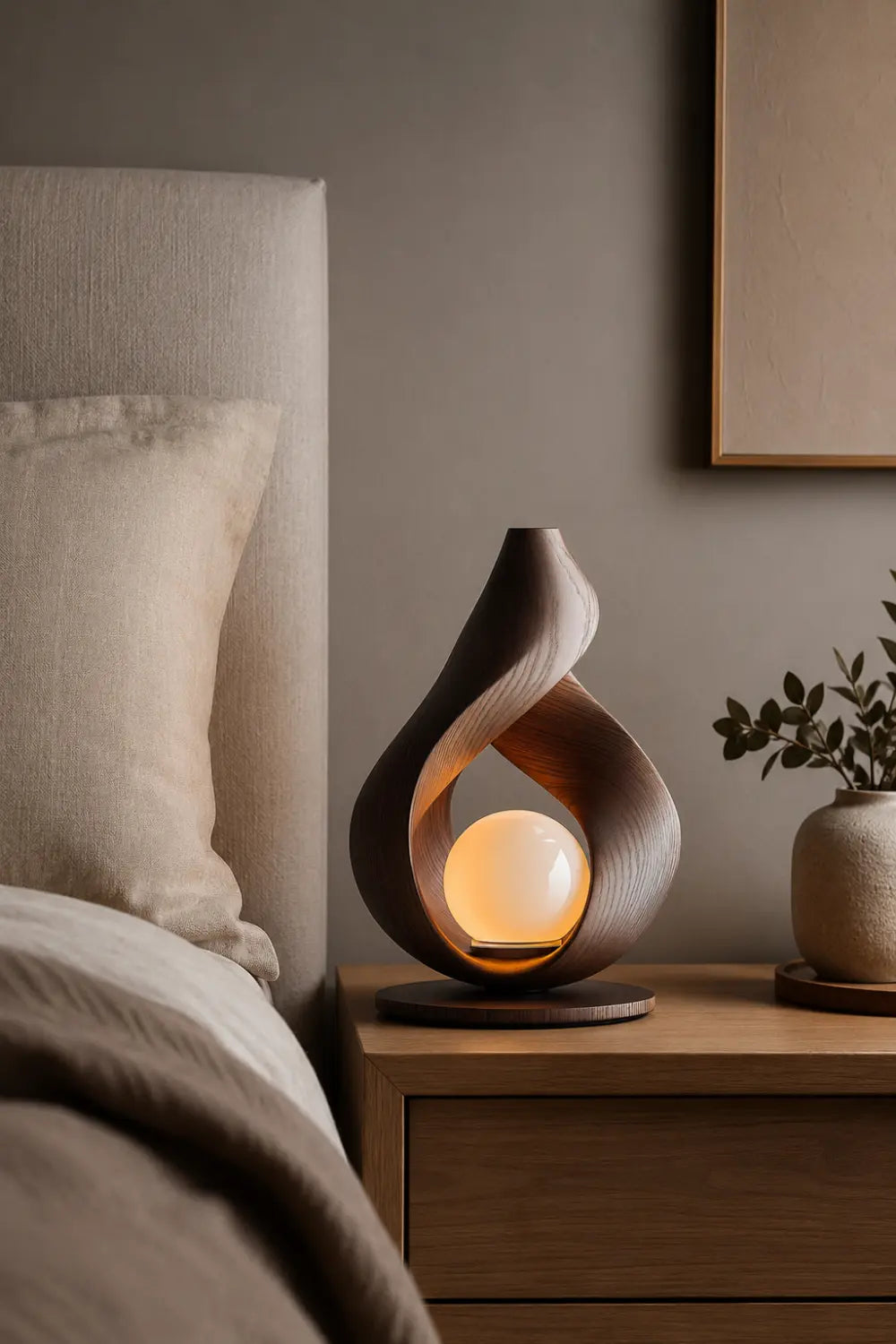 Fluid Teardrop Wood Orb Lamp | Sculptural Organic Decor Aesthetic Gift