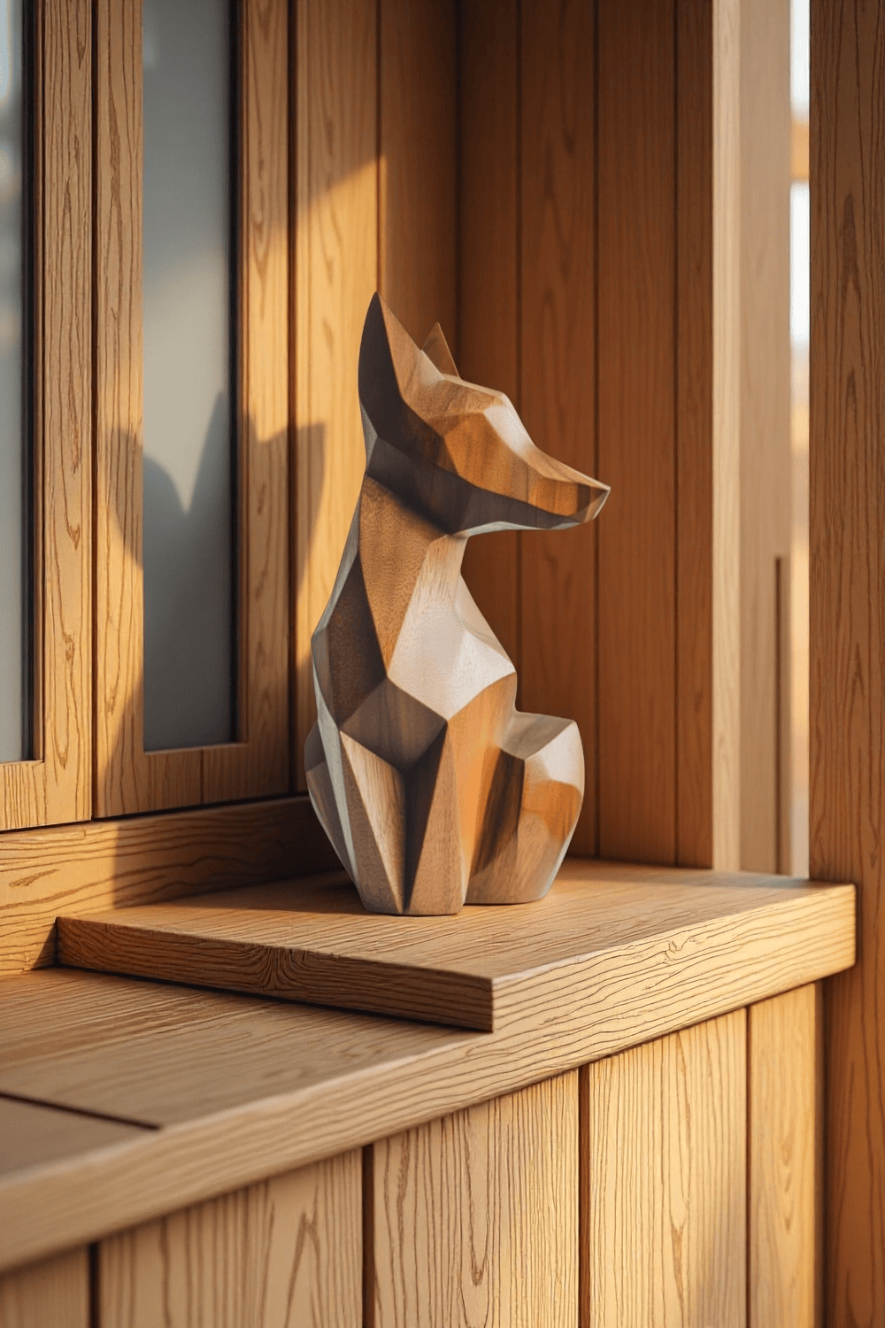 Abstract  Wooden Dog Sculpture Handcrafted Animal Wood sculpture Art Decor