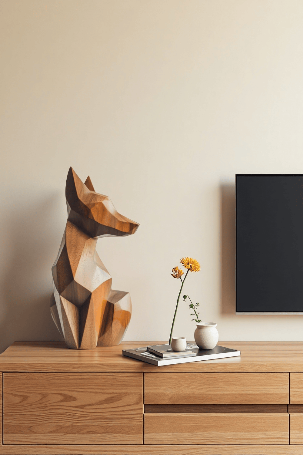 Abstract  Wooden Dog Sculpture Handcrafted Animal Wood sculpture Art Decor