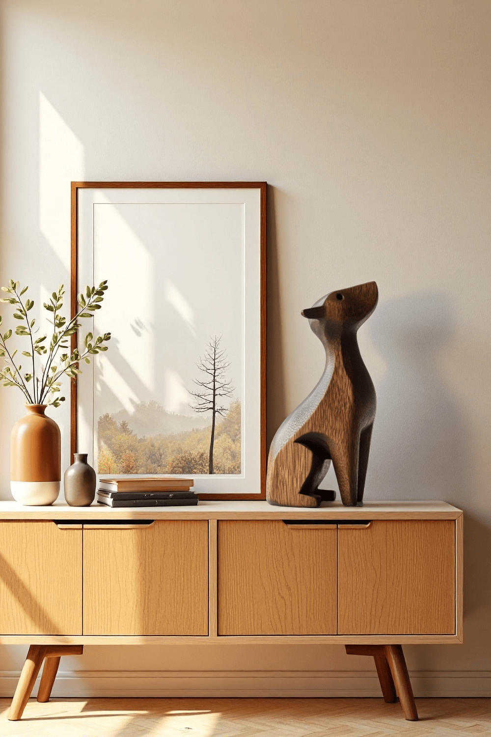 Abstract  Wooden Dog Sculpture Handcrafted Animal Wood sculpture Art Decor