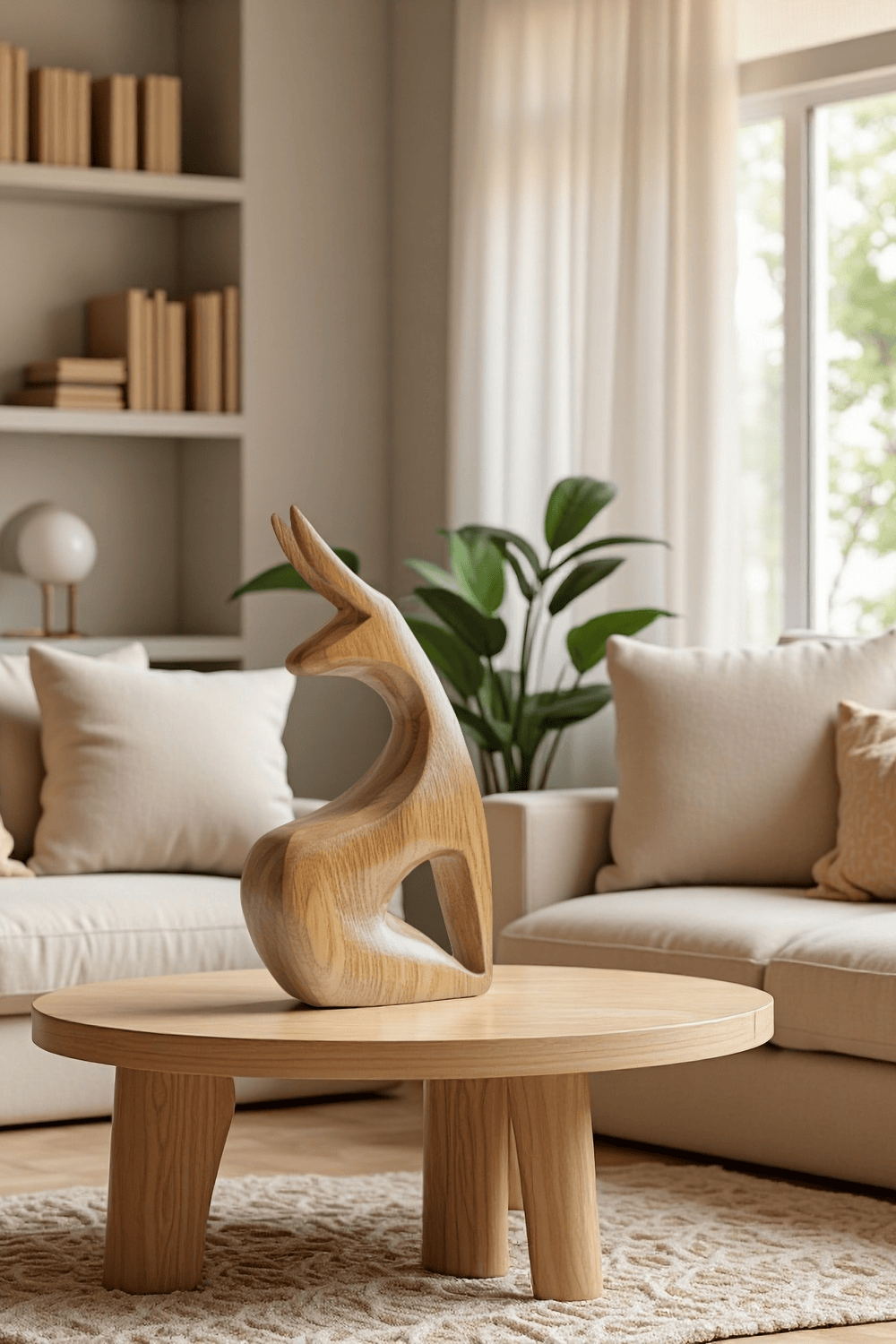 Abstract Wooden Animal Rabbit Sculpture Handcrafted Minimalist Decor