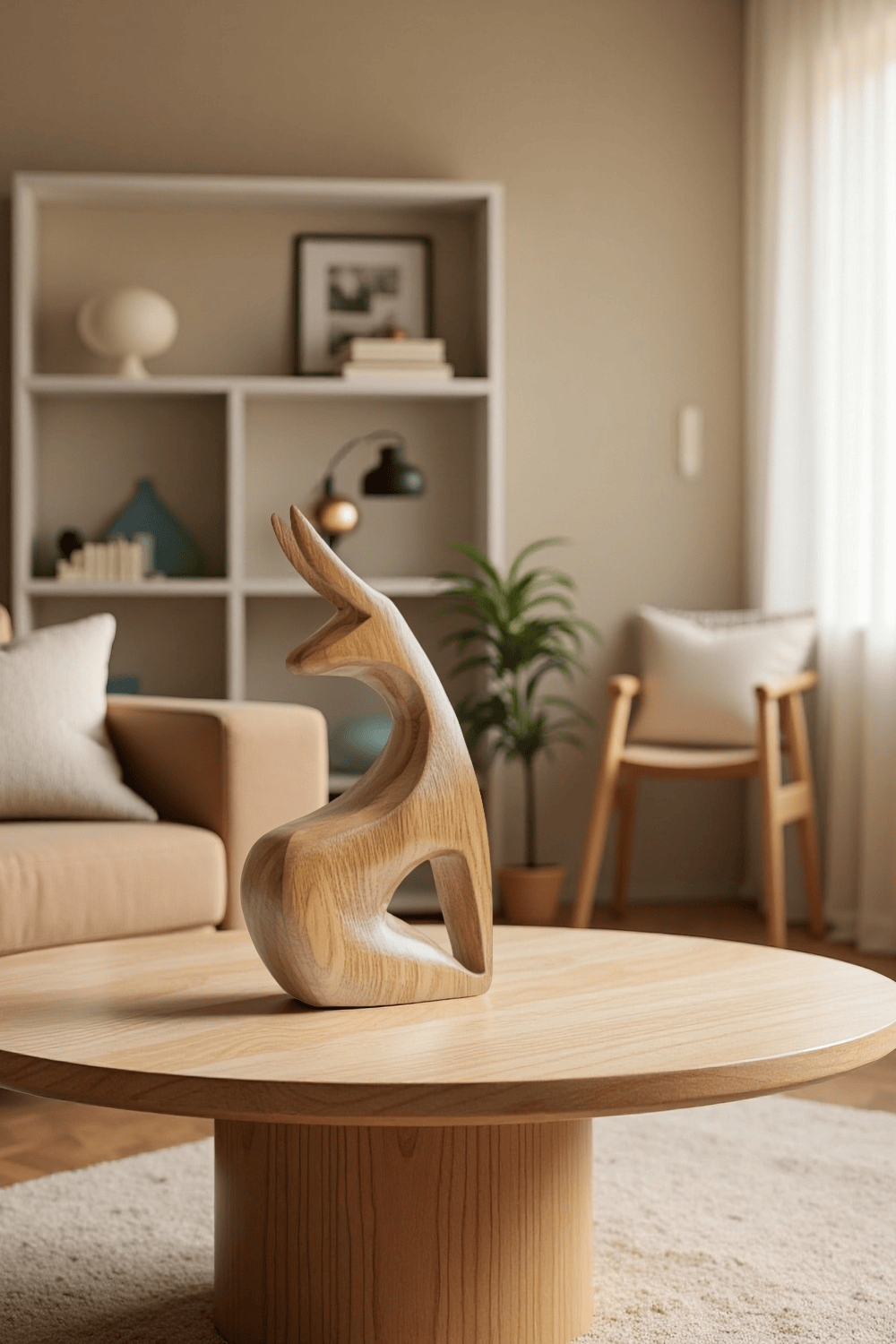 Abstract Wooden Animal Rabbit Sculpture Handcrafted Minimalist Decor