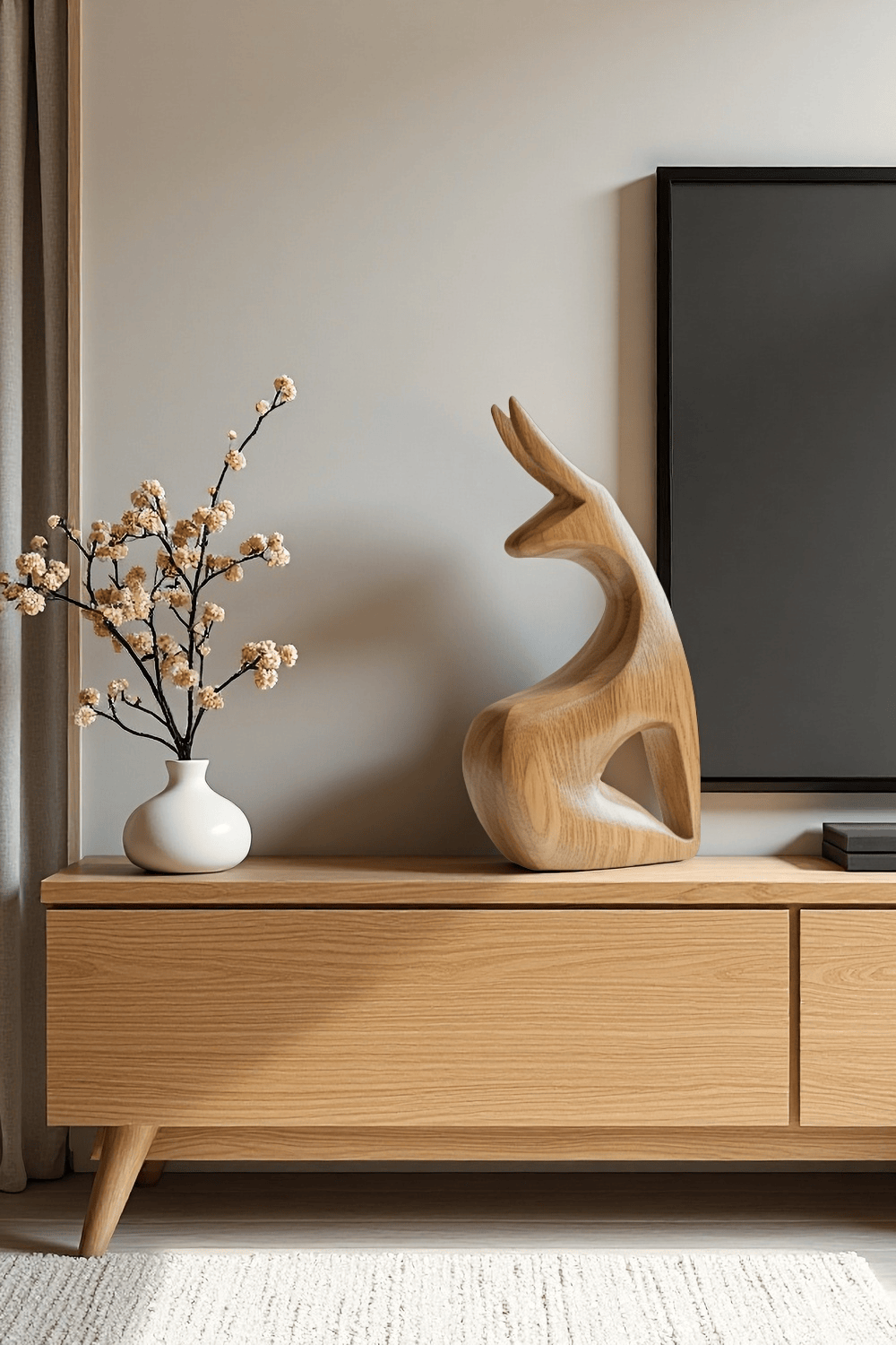 Abstract Wooden Animal Rabbit Sculpture Handcrafted Minimalist Decor