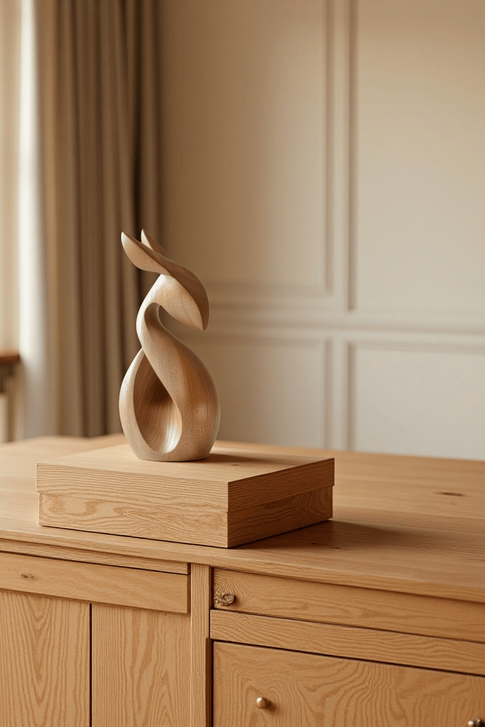 Abstract Wooden Animal Rabbit Sculpture Handcrafted Minimalist Decor