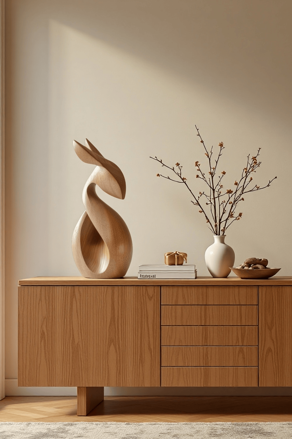 Abstract Wooden Animal Rabbit Sculpture Handcrafted Minimalist Decor