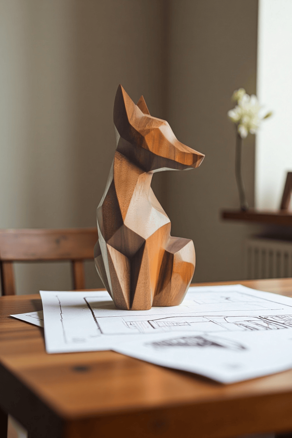Abstract  Wooden Dog Sculpture Handcrafted Animal Wood sculpture Art Decor