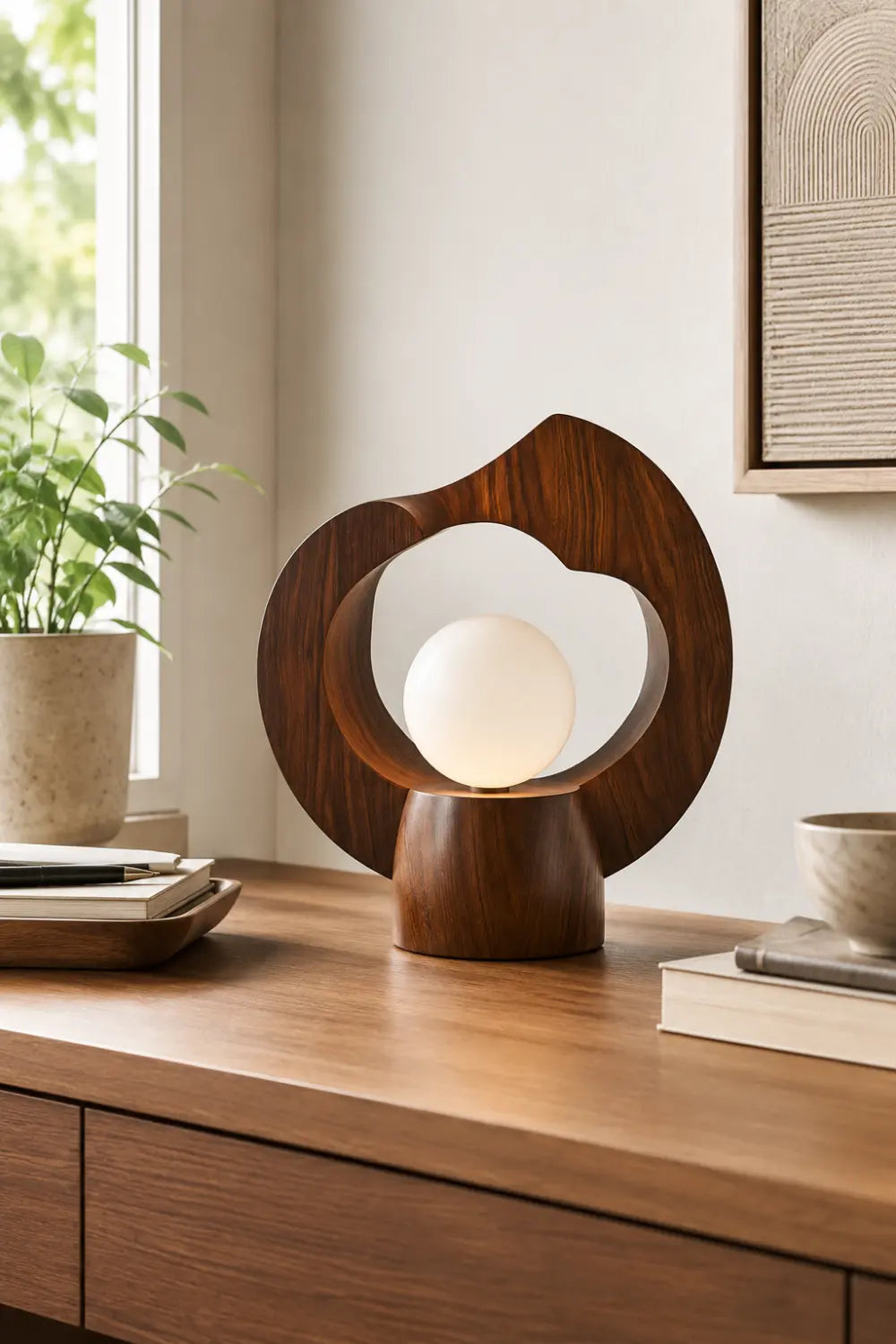 Sculptural Wood Halo Lamp | Modern Abstract Decor & Unique Gift Idea