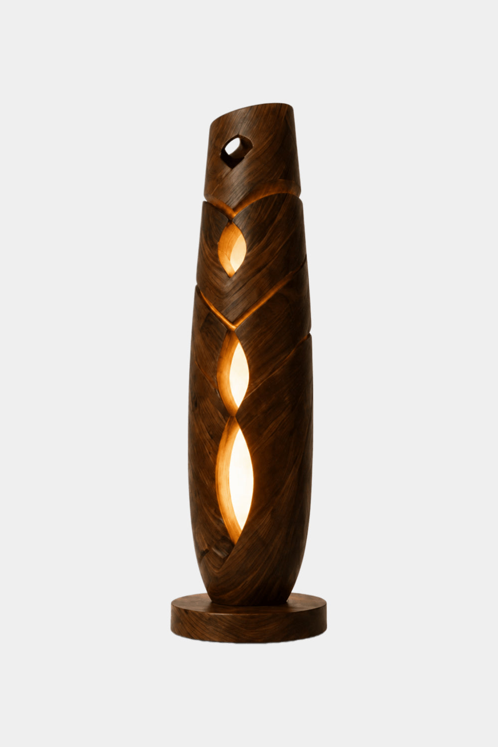 Tall Lattice Wood Sculpture Lamp | Handcrafted Vertical Ambient Light Decor