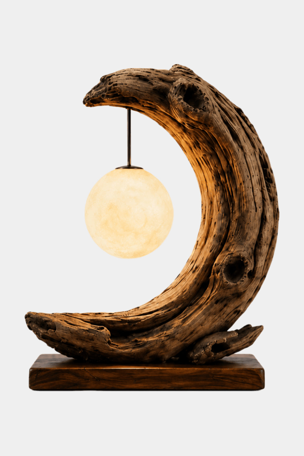 Rustic Driftwood Table Lamp with Glowing Orb | Natural Wood Decoration