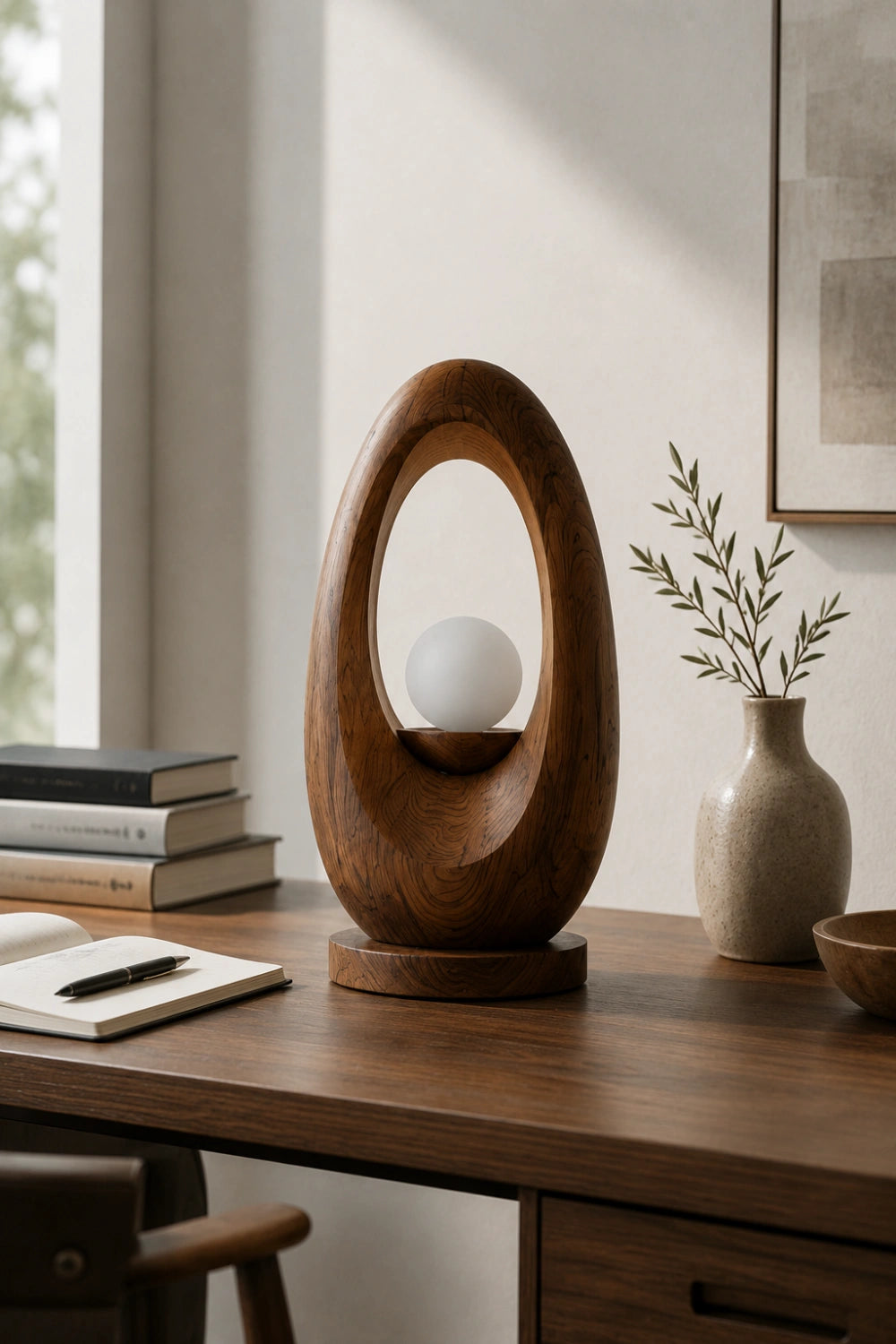 Zen Oval Wood Table Lamp | Organic Minimalist Bedside Light for Home Decoration