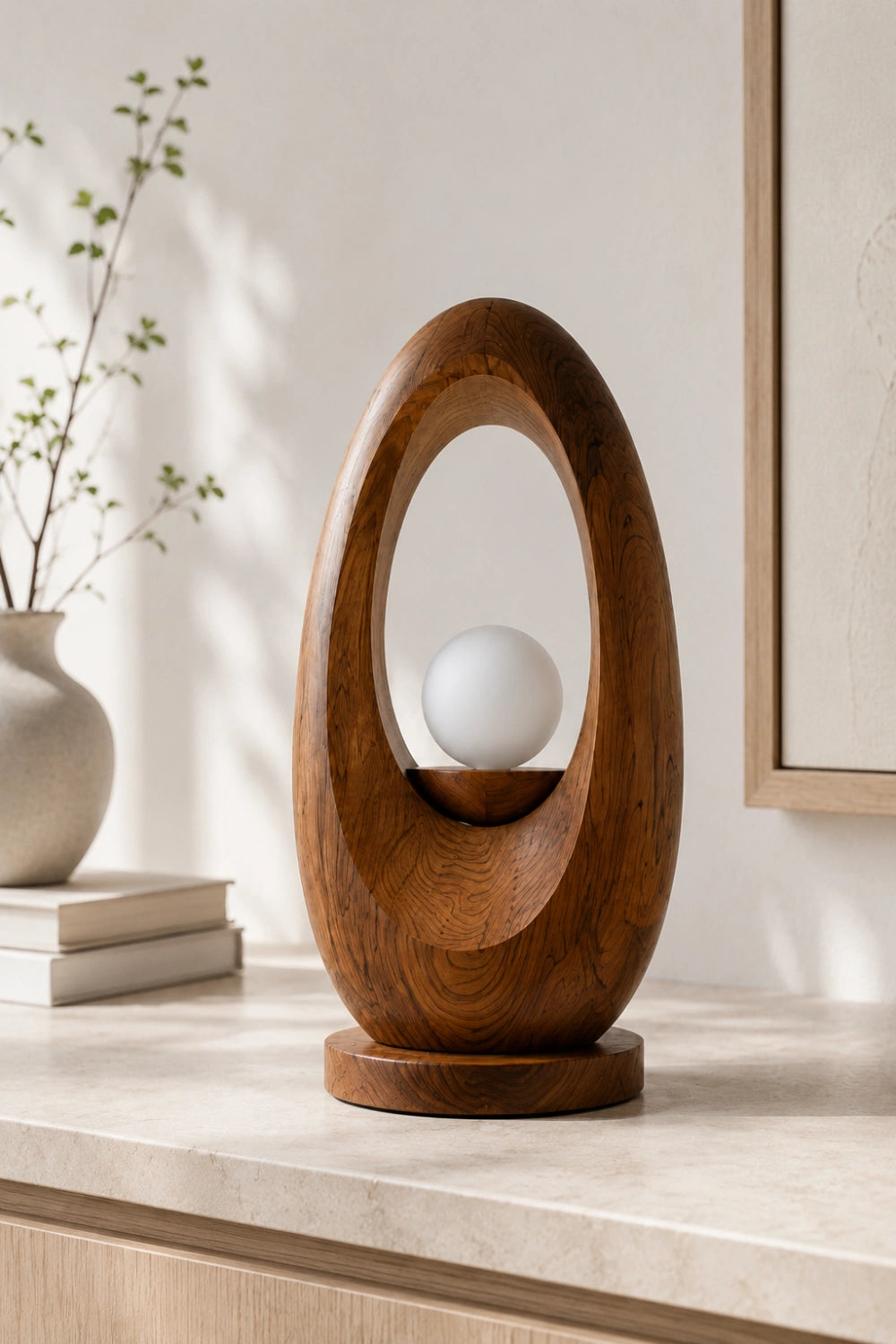 Zen Oval Wood Table Lamp | Organic Minimalist Bedside Light for Home Decoration